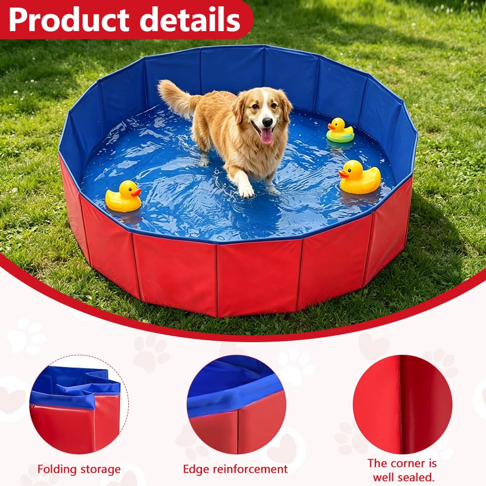 Faltbarer Hundepool, 60x20 cm Hundeplanschbecken, Hundepool Schwimmbad mit Ablassventil, Planschbecken für Hunde, Tragbar Schwimmbecken für Kleine Hunde, Katze