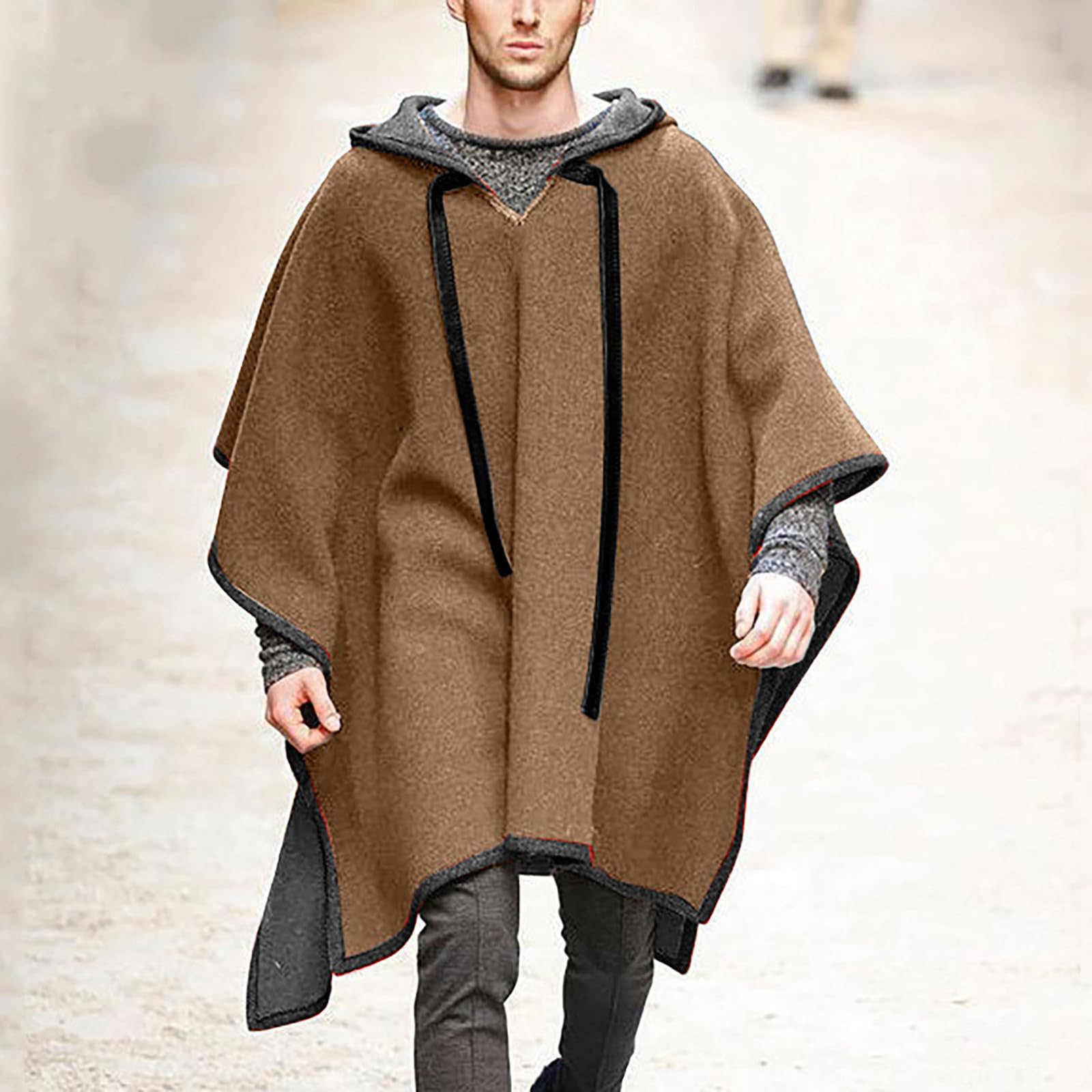 Generisch Poncho con capucha para hombre Clint Poncho Manta Dobladillo Irregular Sudadera con Capucha Ropa de Casa con Mangas de Murciélago Y Capucha Cape Baggy Cloak Mago Disfraz Larp Vikingo Ropa
