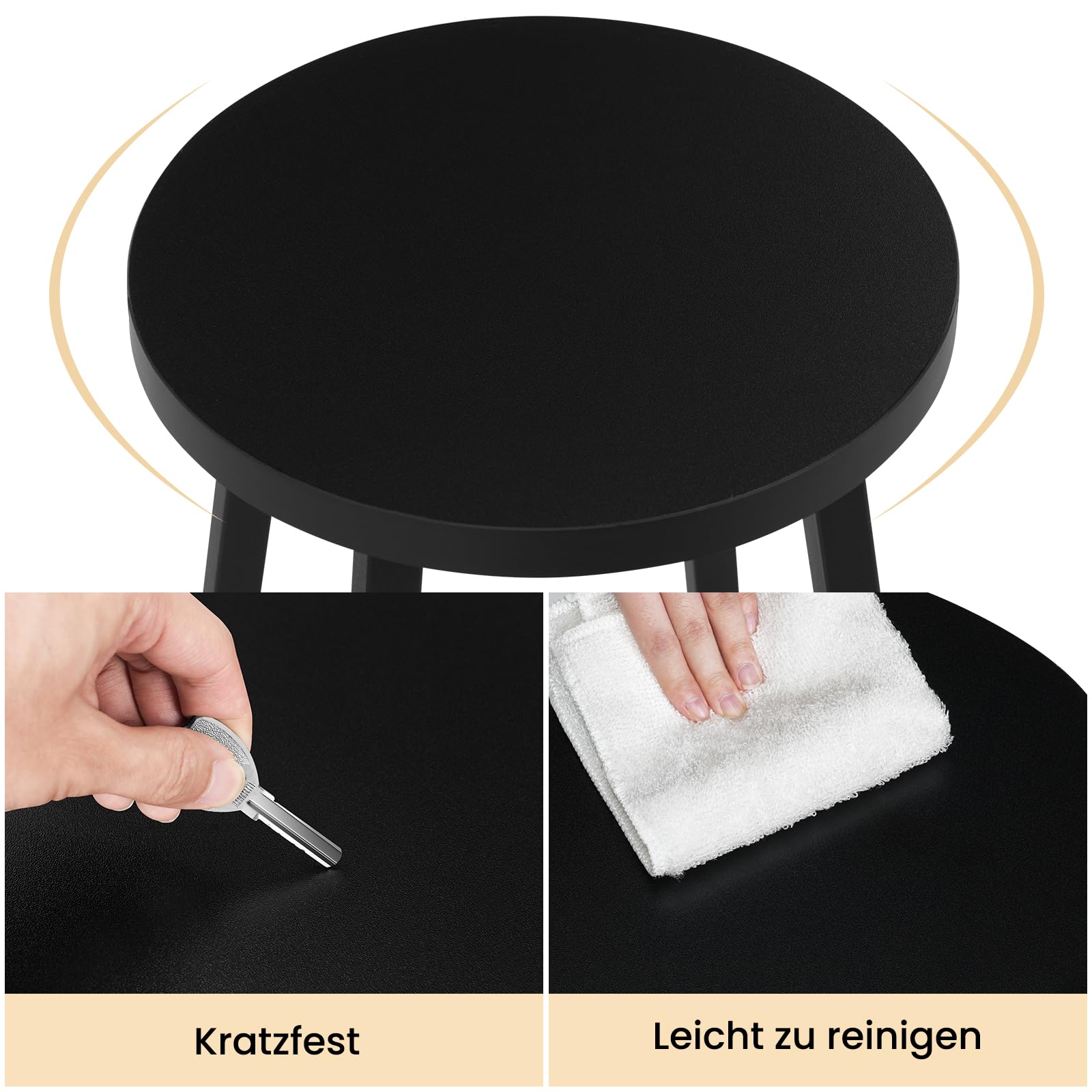 Barhocker 2er Set, Barstühle mit Metallgestell, Bar Hocker rund, Küchenstühle mit Fußstütze, Tresenhocker 150 kg belastbar, für Bar Kücheninsel Esszimmer, Schwarz, K0007BH-2