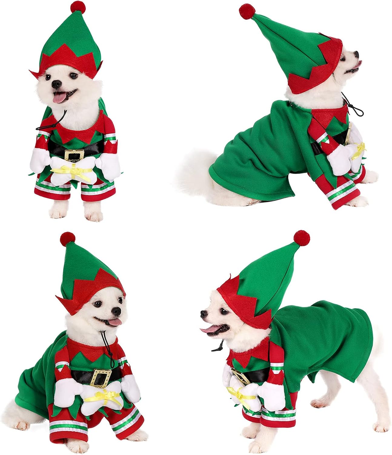 Yoption Christmas Elf Dog Cat Costume with Hat, Funny Pet Christmas Winter Fleece Coat Coat Clothes Outfit Apparel (M)