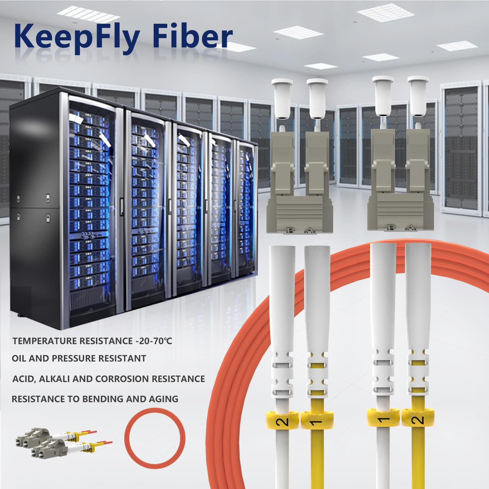 Kabel światłowodowy OM1 LC do LC 20 m, opcje długości: 0,2-20 m, 1 G/10 GB, 62,5/125 μm, LC-LC LSZH Multimode Duplex (pomarańczowy)