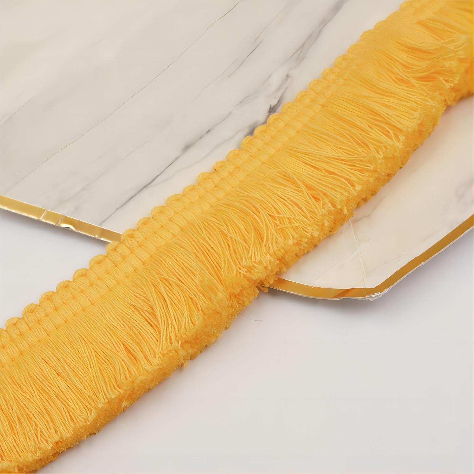 10 Meters 3.8cm Fringe Tassel Trim Macrame Tassel Ribbon Lace Trim Cotton Tassel Fringe Lace Edging Trim Ribbon Fabric Fringe Trim for Clothes Curtain Blanket Hammock Umbrella Decor Sewing (Yellow)