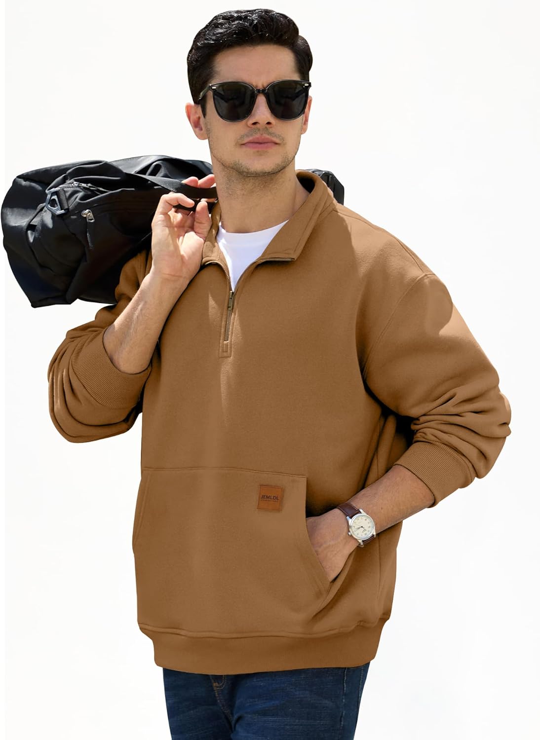 JEMLDL Men's Fleece Quarter Zip Pullover Sweatshirts Casual Long Sleeve Warm Mock Neck Sweatshirt with Pockets - Image 2