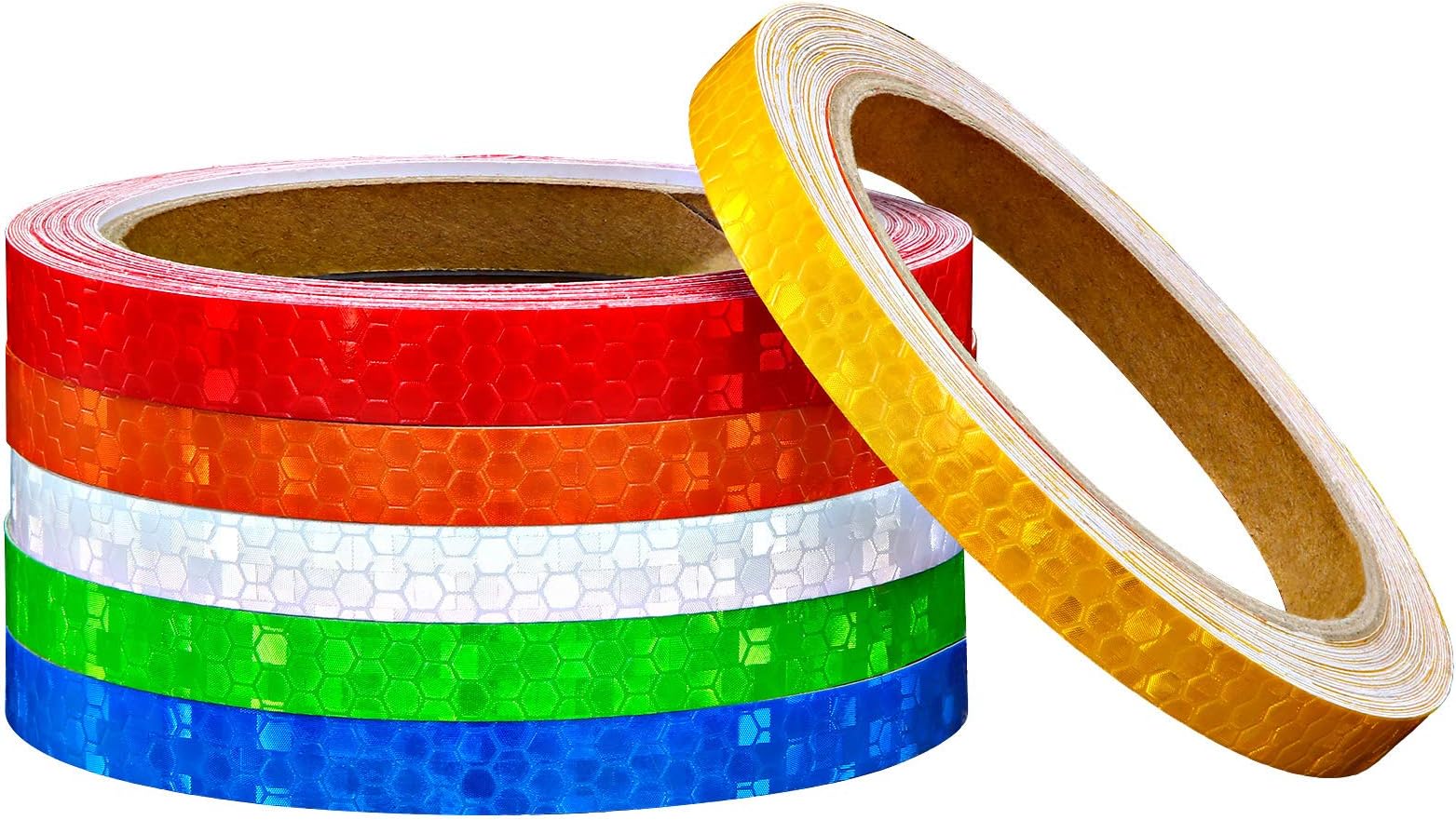 Zonon Adhesive Tapes, 6 Rolls Reflective Tapes 6 Colors, Night Safety Sticker, Silver, Blue, Red, Yellow, Orange, Green (0.4 Inch x 157 Feet)