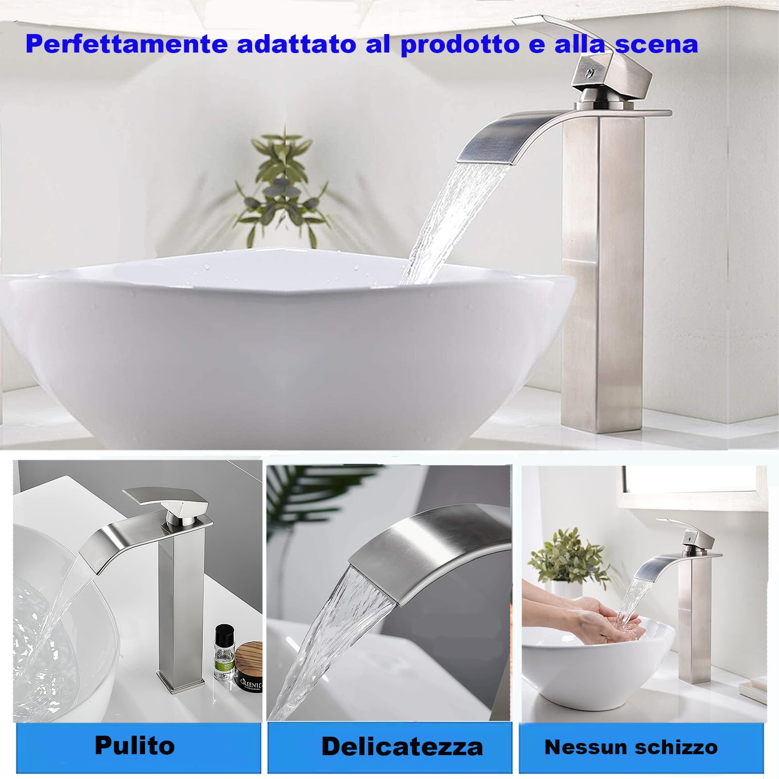 XWIHTR Rubinetto da bagno a cascata, rubinetto per lavabo, rubinetto per lavabo a una maniglia; bocca calda e fredda, silenzioso; rubinetto da bagno in ottone in acciaio inox (spazzolato-h)