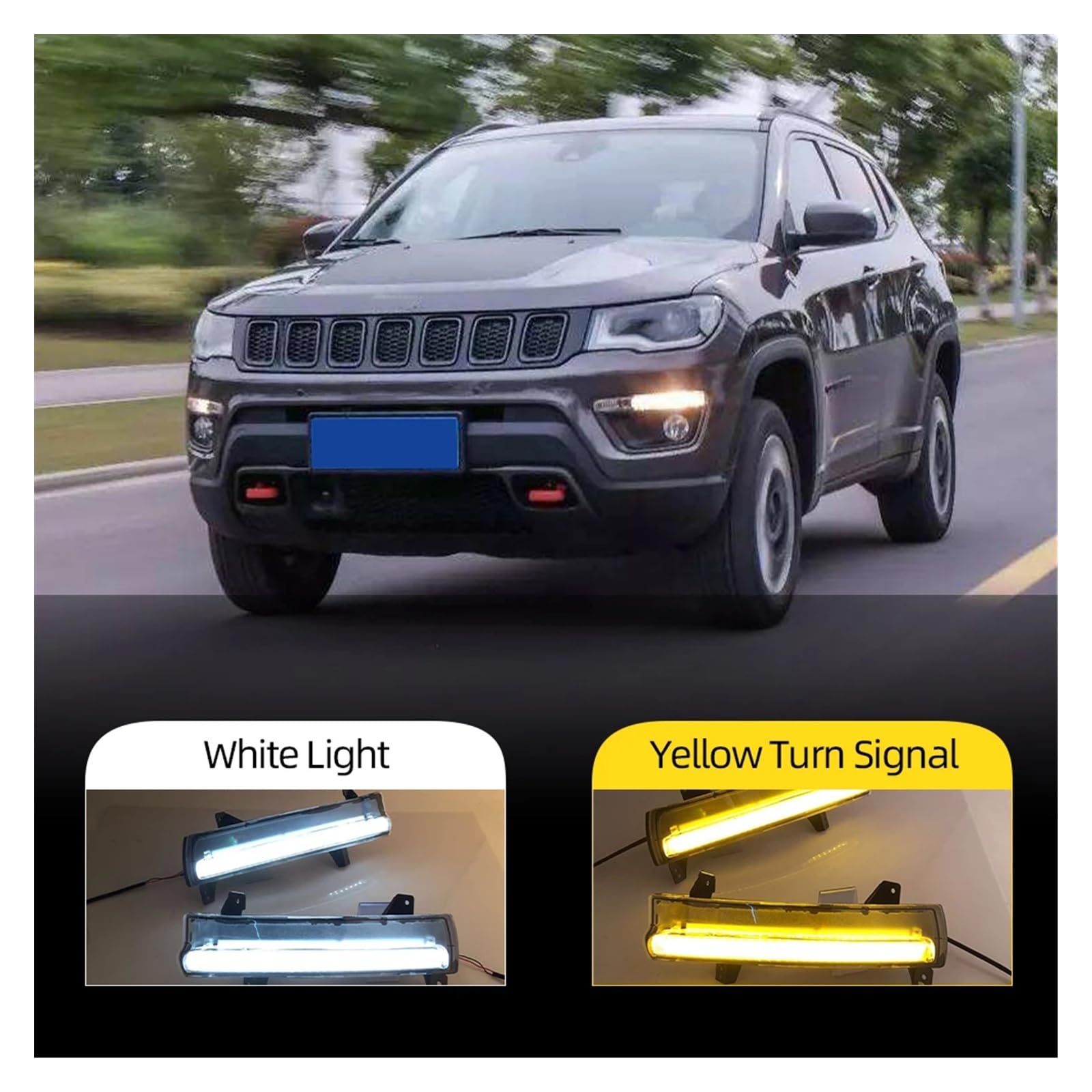 Per Jeep Per Compass 2017 2018 2019 2020 Con Indicatore Direzione Giallo Dinamico Luce Per Auto LED DRL Fendinebbia Luce Di Marcia Diurna Indicatori Specchietto Retrovisore(Model B)