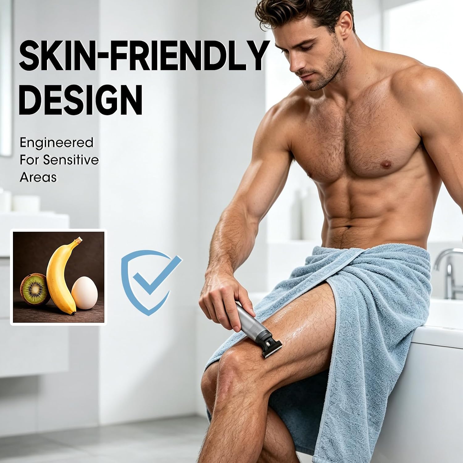QREEYX 3 in 1 Men’s Beard & Body Hair Trimmer, IPX6 Waterproof All-in-One Grooming Kit, Dual-Sided Blade Magnetic Detachable Heads LED Display Type-C Charging Wet Dry Shaver for Face Chest Groin