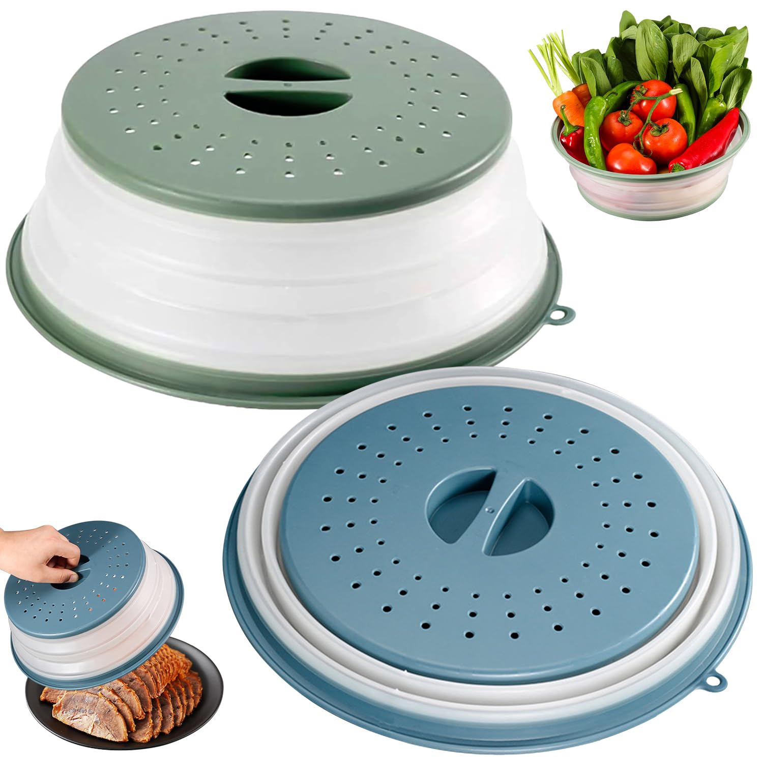 GMMG Microwave Cover for Food, 2 Pcs Collapsible Microwave Plate Cover, Microwave Food Cover, Microwave Splatter Cover, Microwave Lid
