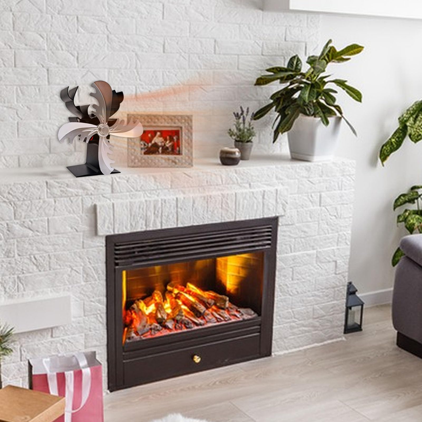 Ventilatore Stufa A Legna - Ventilatore Termico Per A 4 Foglie | Accessorio Per Stufa A Forma di Renna Alimentato A Calore, Circolatore Di Riscaldamento Non Elettrico, Ventilatore Per Stufa