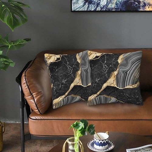 Miniatura 3 de Juego de 2 fundas de almohada suaves con textura de mármol dorado y negro y gris de 18 x 18 pulgadas, fundas de cojín suaves para sofá, cama,