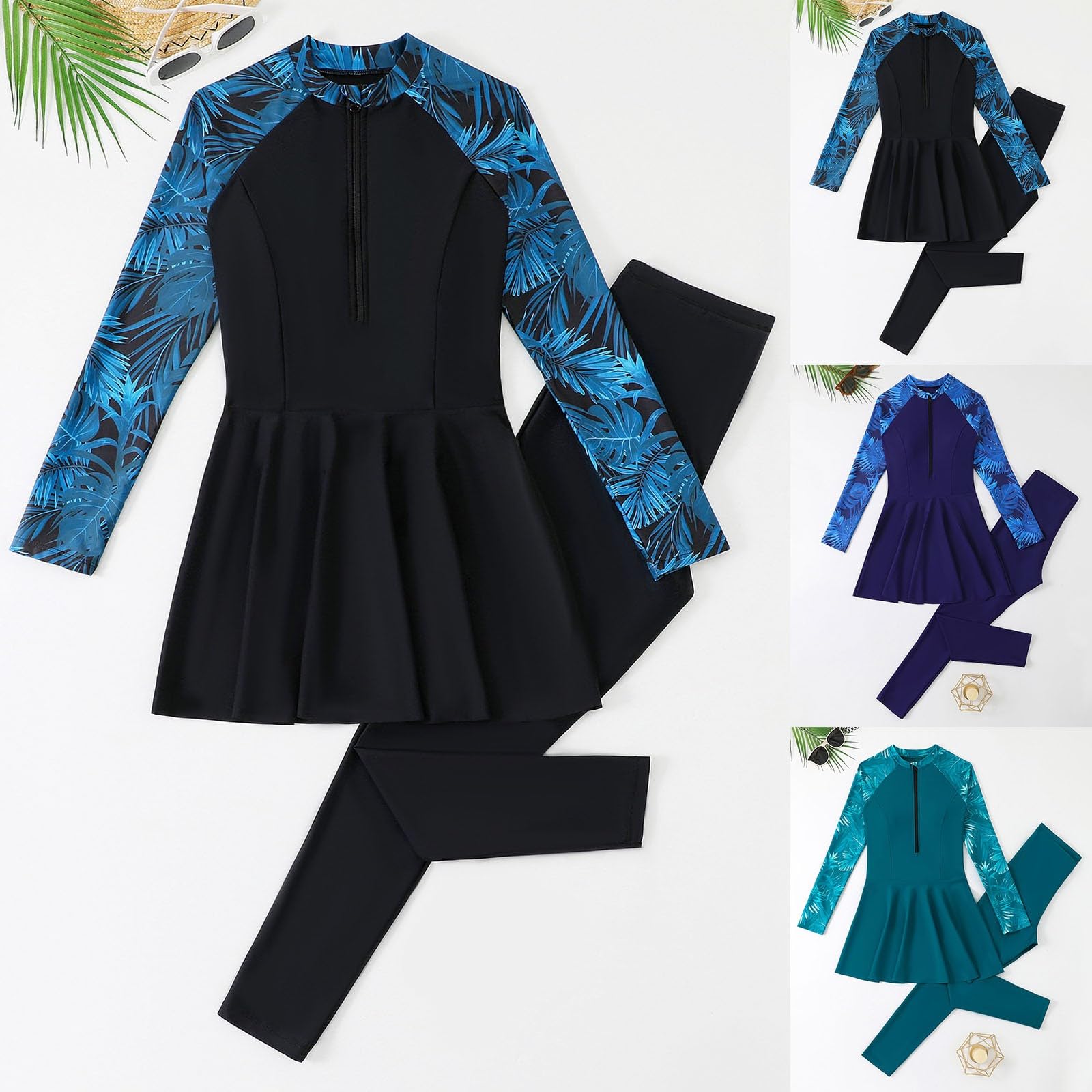 Burkini musulmano da donna, costume da bagno a due pezzi, costume da bagno islamico arabo, costume da bagno a maniche lunghe, top con pantaloni, set tankini