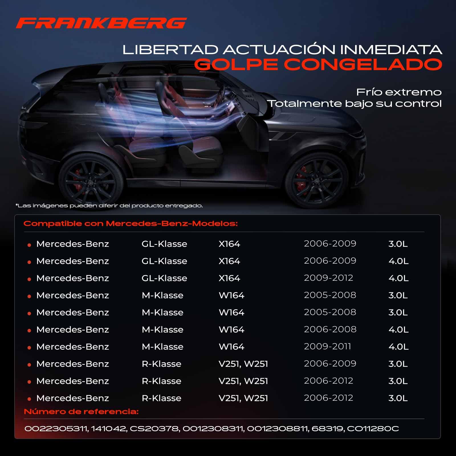 Frankberg Compresor de aire acondicionado con embrague, diésel, 0022305311 | Compatible con: Clase R V251 W251, Clase M W164, Clase GL X164