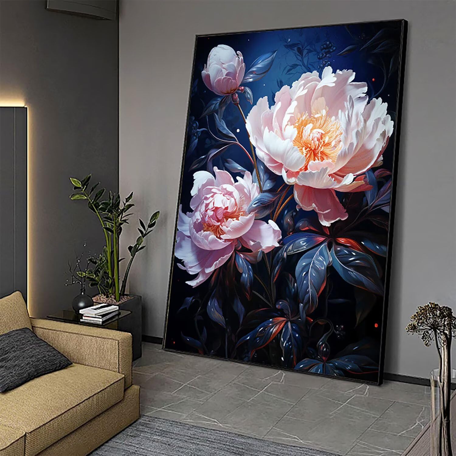 Obraz diamentowy duży 90 x 60 cm kwiat malowanie diamentami kompletny zestaw, DIY pełne wiertło piwonia mozaika kryształ górski malarstwo diamentowe, kryształowe obrazy artystyczne kreatywne koraliki
