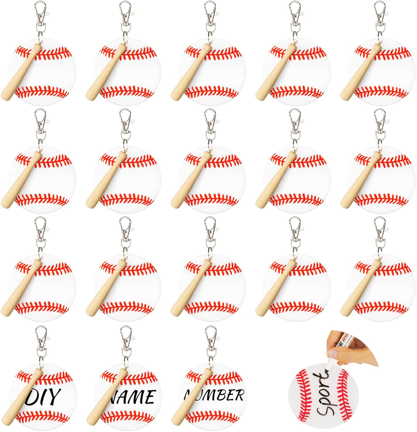 AUHOKY 18 Sets Baseball Softball Acrylic Keychain Blanks