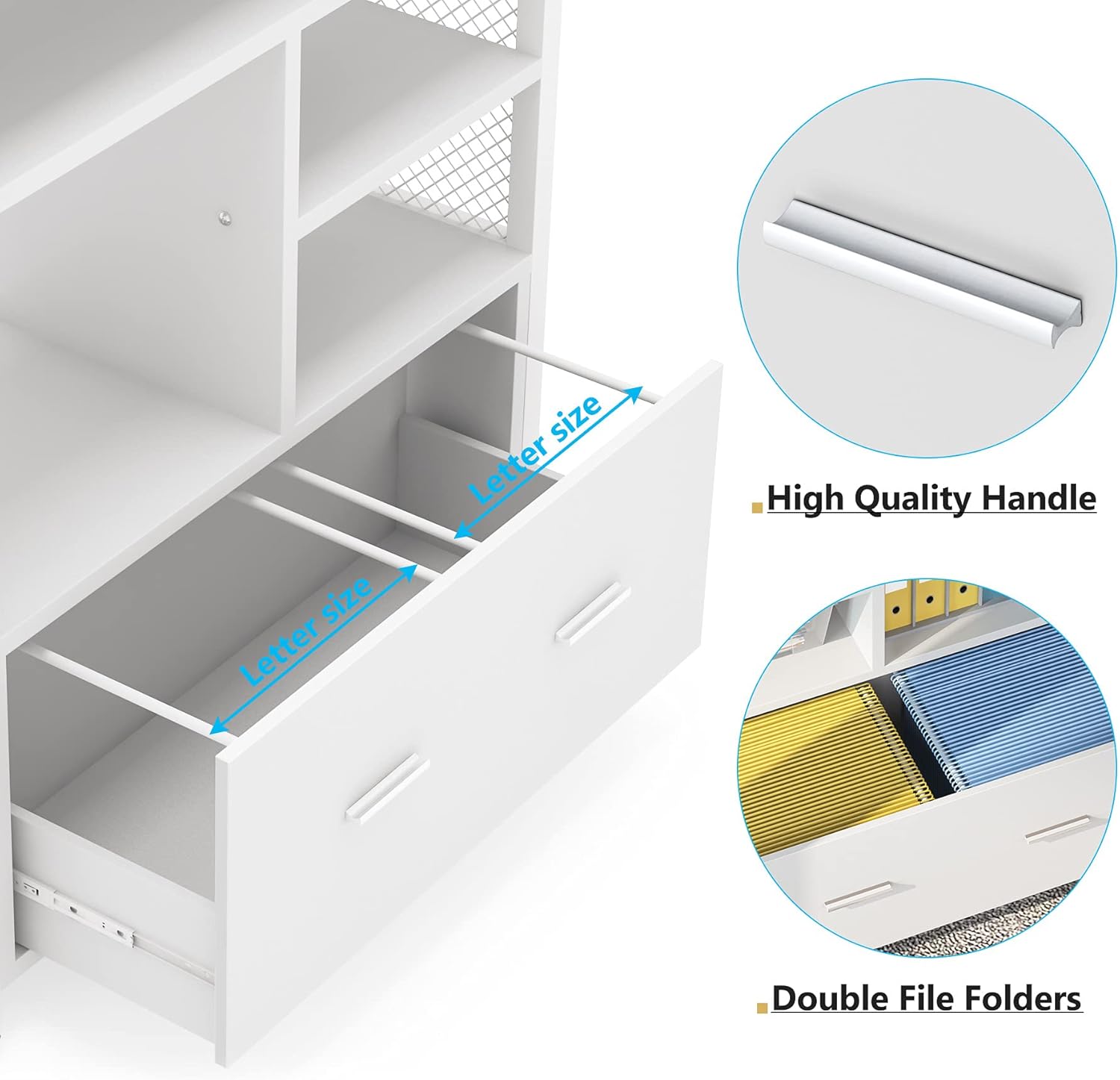 Tribesigns Wood Lateral File Cabinet with Drawer for Letter Size, Large Modern Filing Cabinet Printer Stand with Metal Wire Open Storage Shelves for Home Office (White) : Office Products