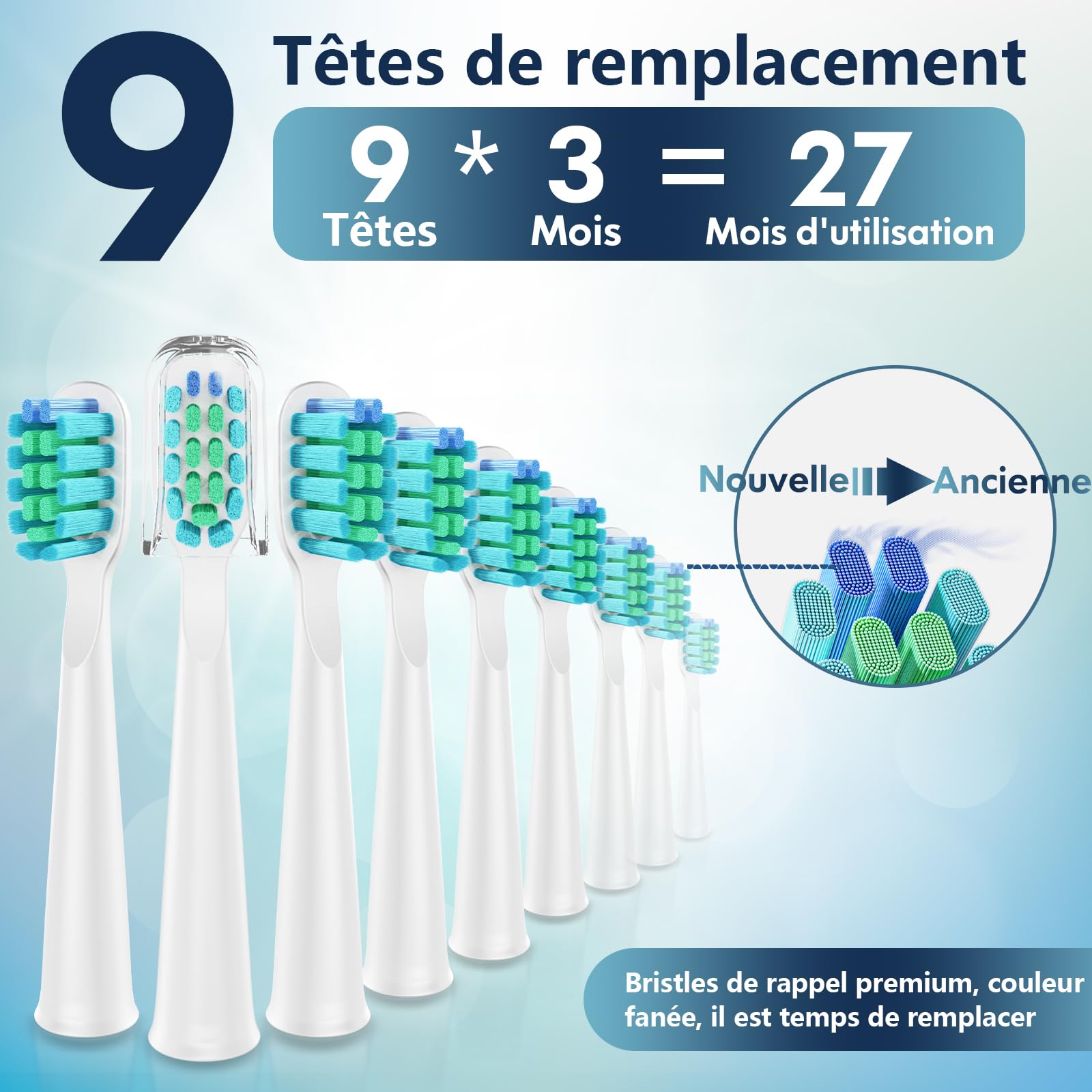 Brosse à Dents Électrique Soniques, Brosse a Dents Électrique pour Adultes et Enfants avec 5 Modes, Minuterie Intégrée et 9 Têtes Electric Toothbrush (Vert)