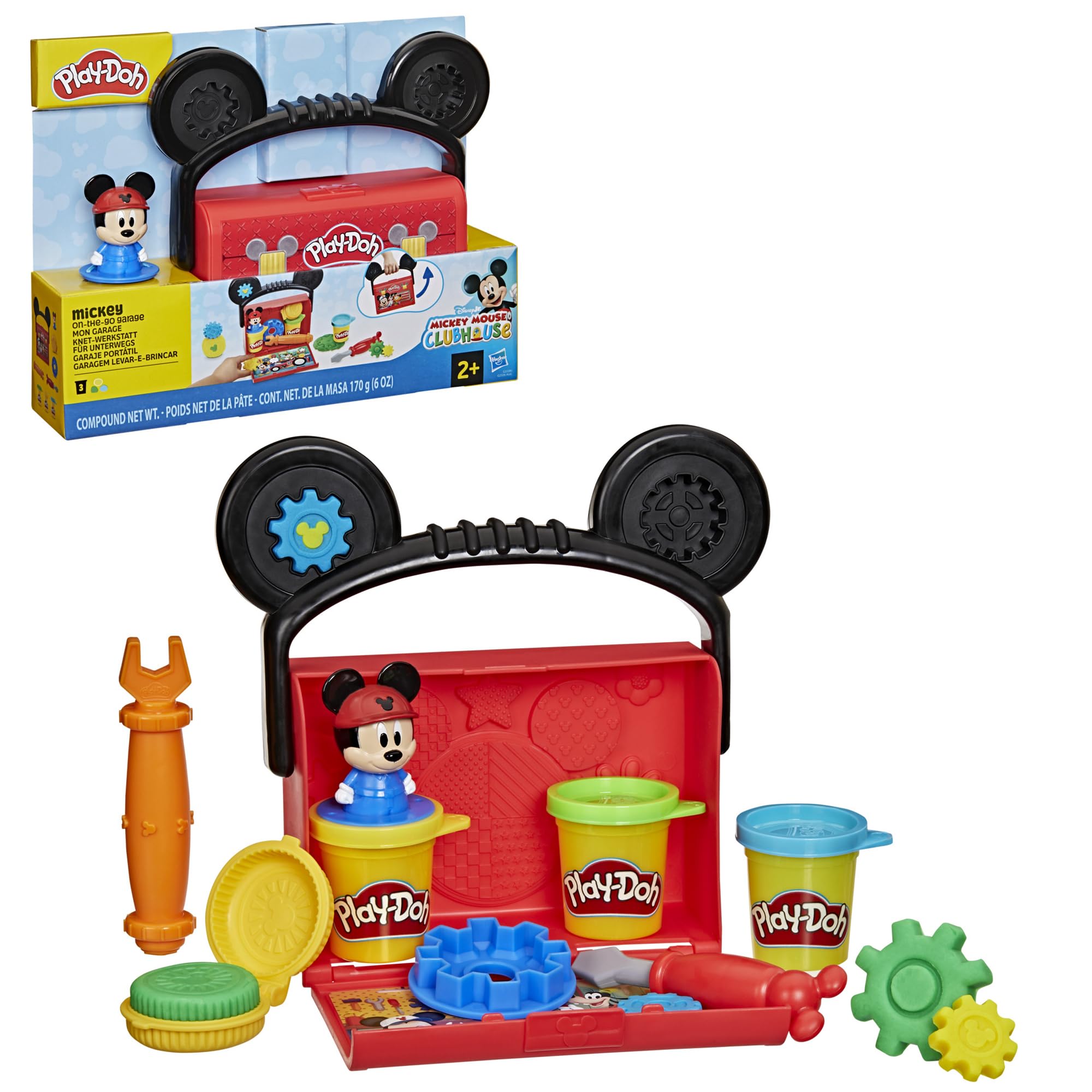 Play-Doh Disney Junior On-the-Go Garage Mickey Mouse Playset, Arts & Crafts Preschool Toys for Children Aged 2+
