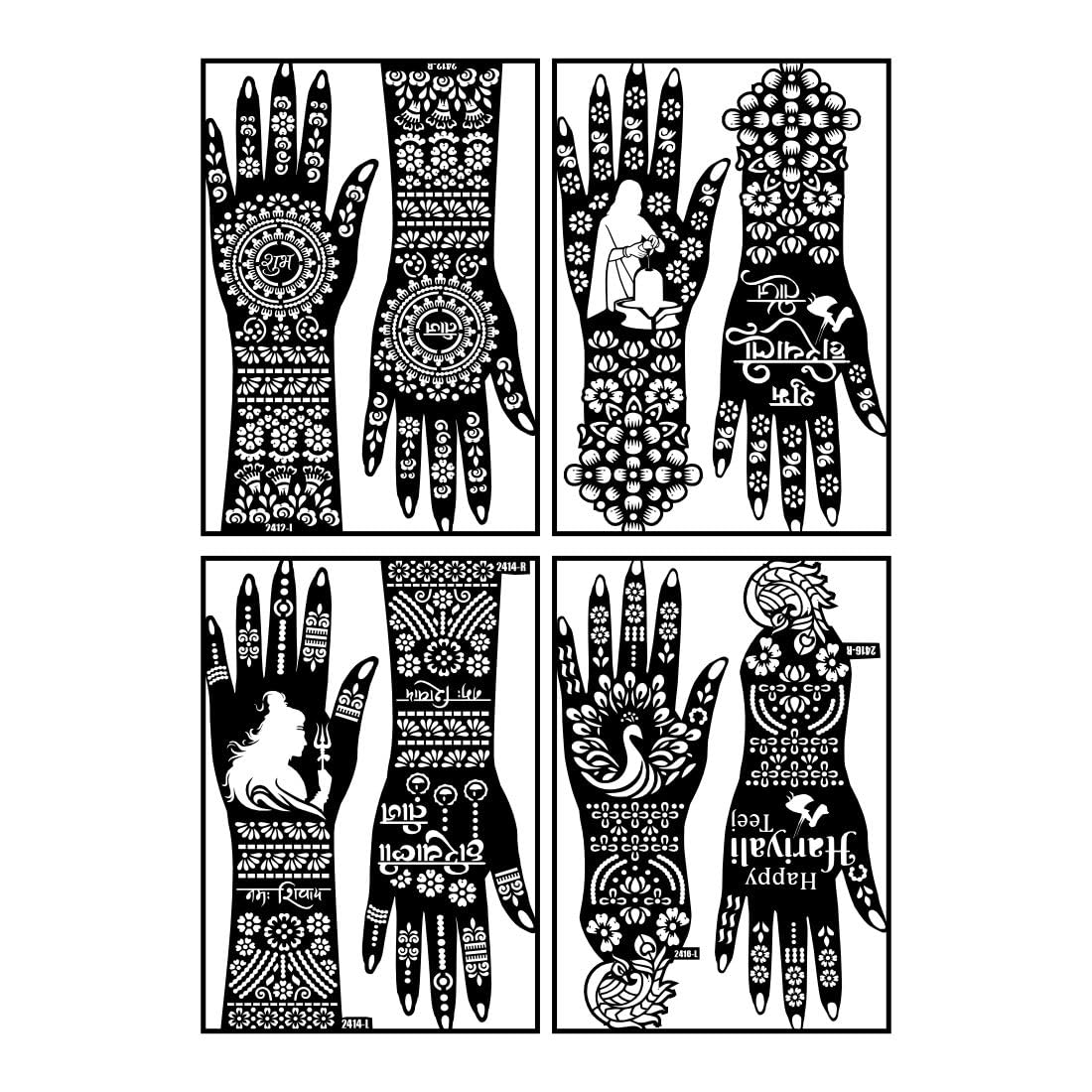 VOORKOMS Shub Hariyali Teej Mehndi Stencil Sticker Combo For Hand Design-image-34