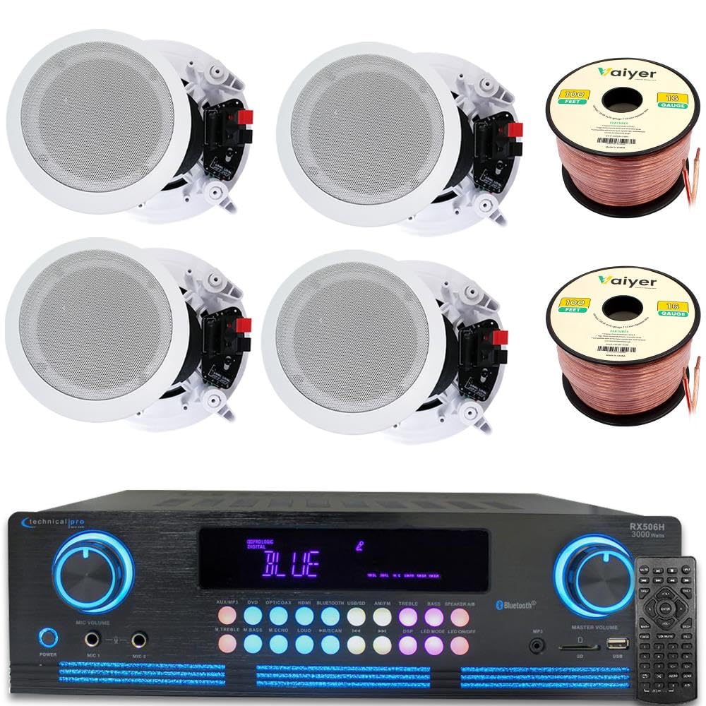 Home Theater Sound System Kit - 2000 Watts Bluetooth Amplifier w/ 4 Qty of 8