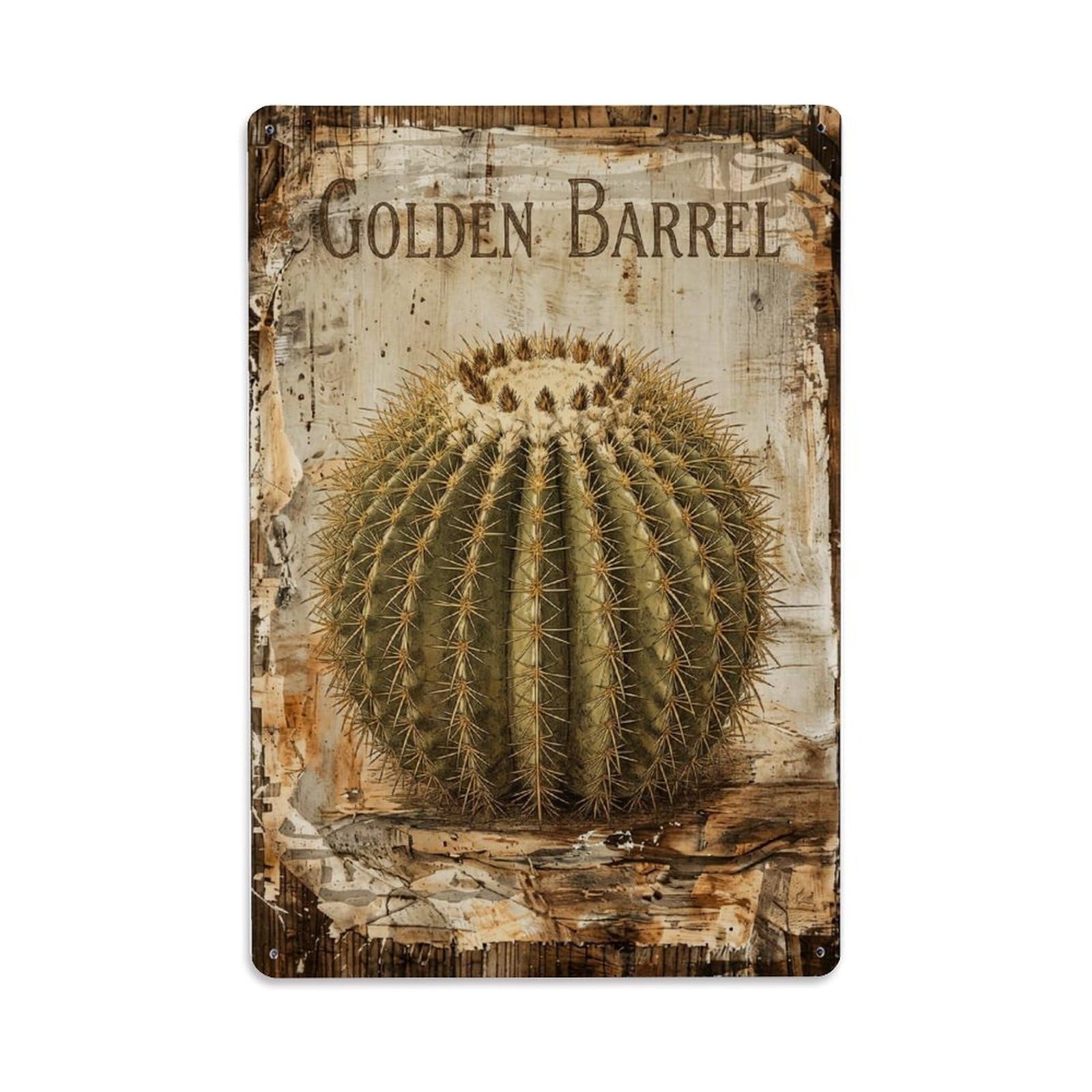 Fqnyr Style Golden Barrel Cactus 1 Metal Tin Sign Plaque Wall Decor For Cafe, Club Bar, Office, Home Garden Metal Poster 8X12inch