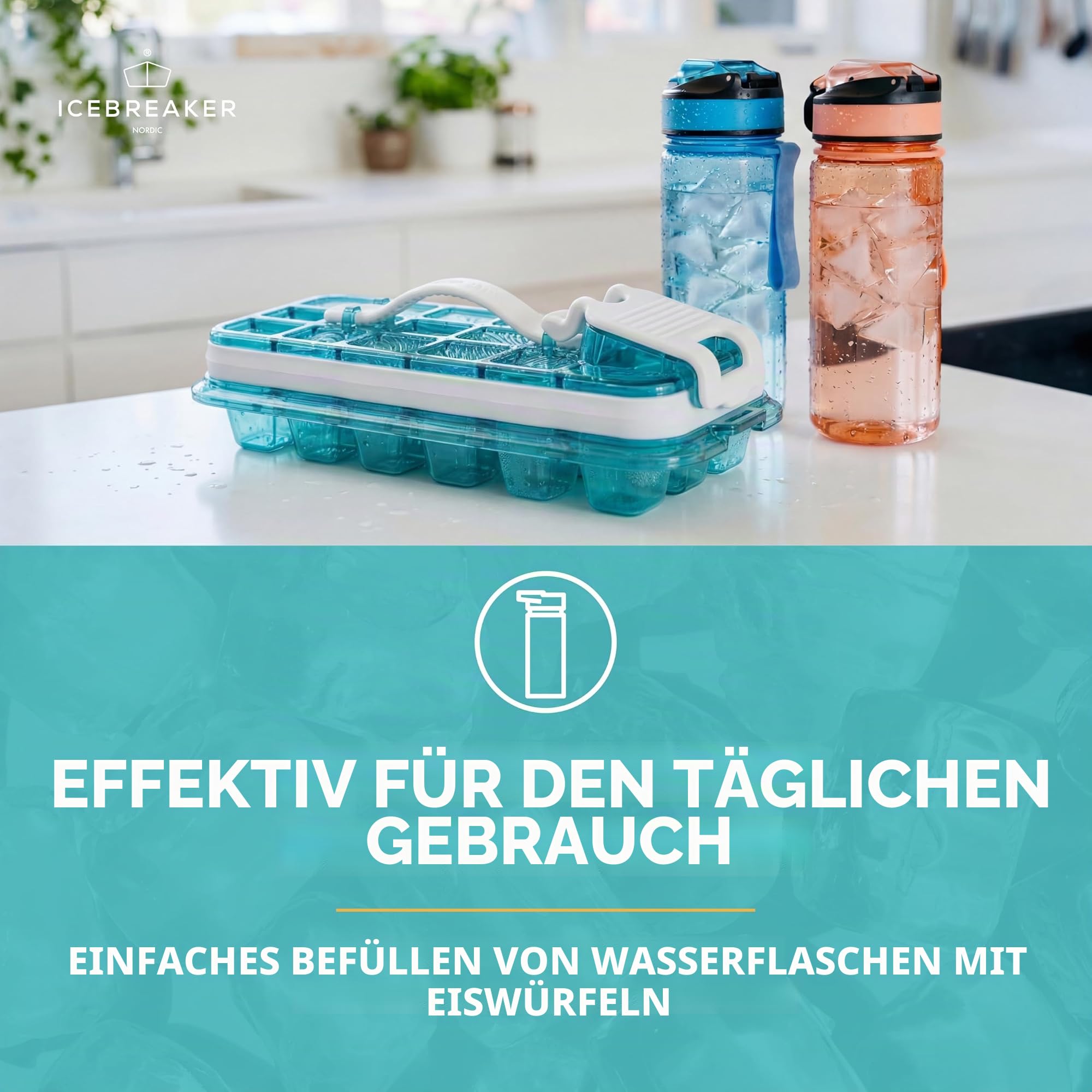 ICEBREAKER NORDIC Push & Twist 3er Set Eiswürfelform mit Deckel (18x3 Eiswürfel) | Eiswürfelbehälter für Gefrierschrank | No-Touch Eiswürfelbereiter - Auslaufsichere, platzsparende Eiswürfelformen