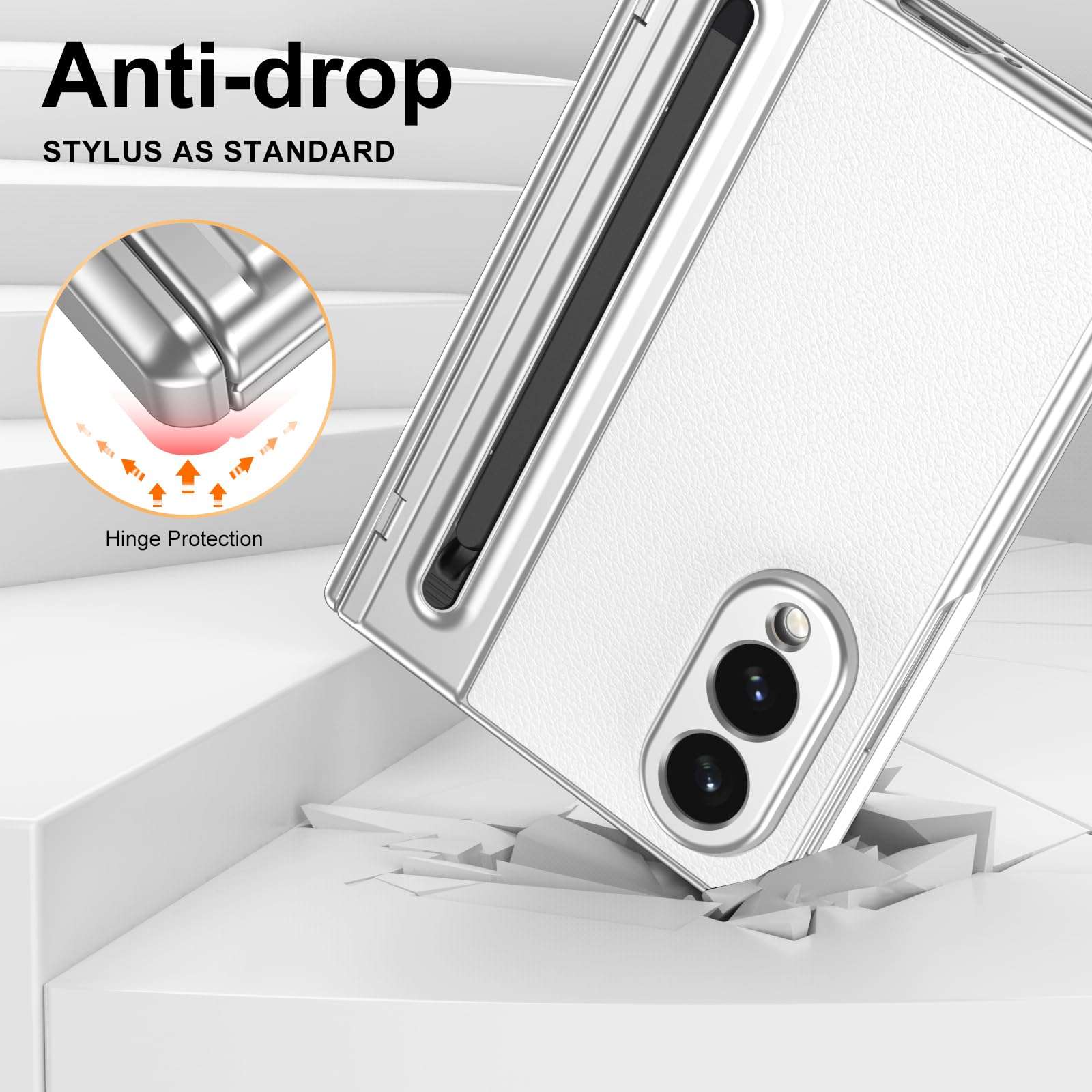 Etui do Galaxy Z Fold 8 Wide z rysikiem, Z Fold8 szeroka osłona z przednią osłoną ekranu + gniazdo na rysik S, skórzane etui do Samsung Galaxy Z Fold8 Wide z ochroną zawiasów, białe