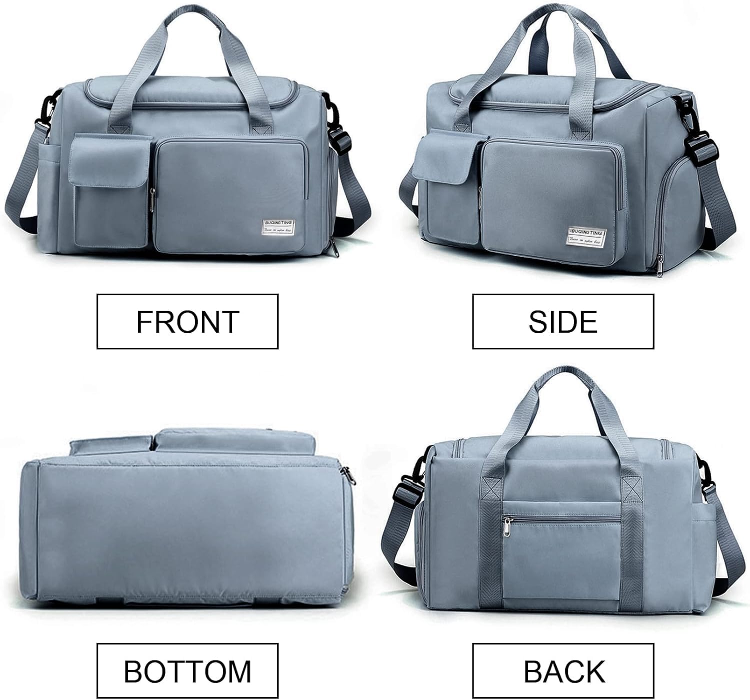 Gym Bag Womens Men with Shoes Compartment and Wet Pocket, Lightweight Foldable Travel Duffel Bag Sport Gym Tote Bags Weekend Overnight Bag for Travel Sports Yoga Outdoor Activities (Blue) - 5