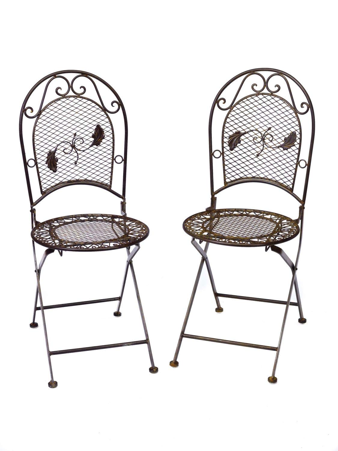 Chaise en fer forgé aubaho pliante de jardin couleur marron antique