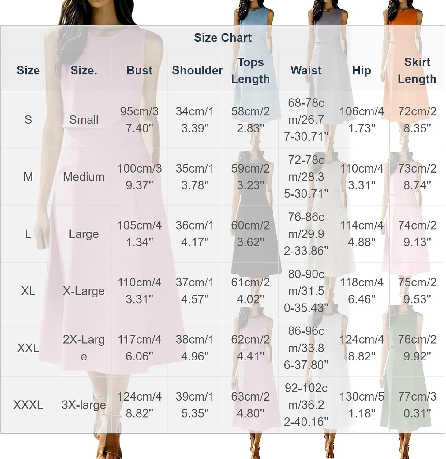 Women Elegant 2 Piece Set Sleeveless Top and A-Line A Line Midi Skirt Outfit Work Office Party Sets with Pockets