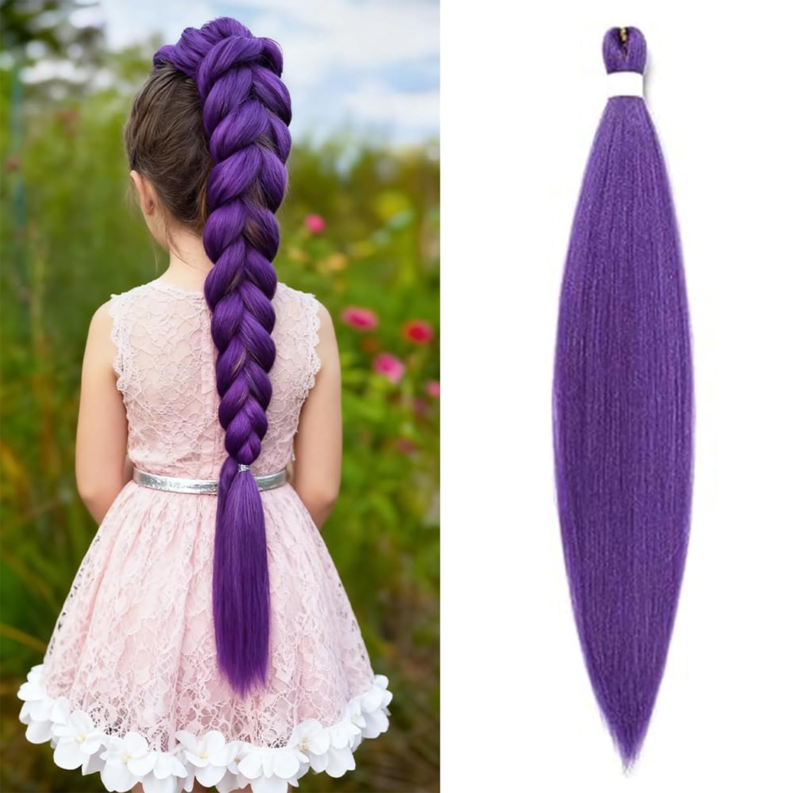 Purple Hair Extensions, Long Purple Braiding Hair -26 Inch Artificial Braiding Hair Extensions for Braids for Party Halloween Costume Cosplay-image-32