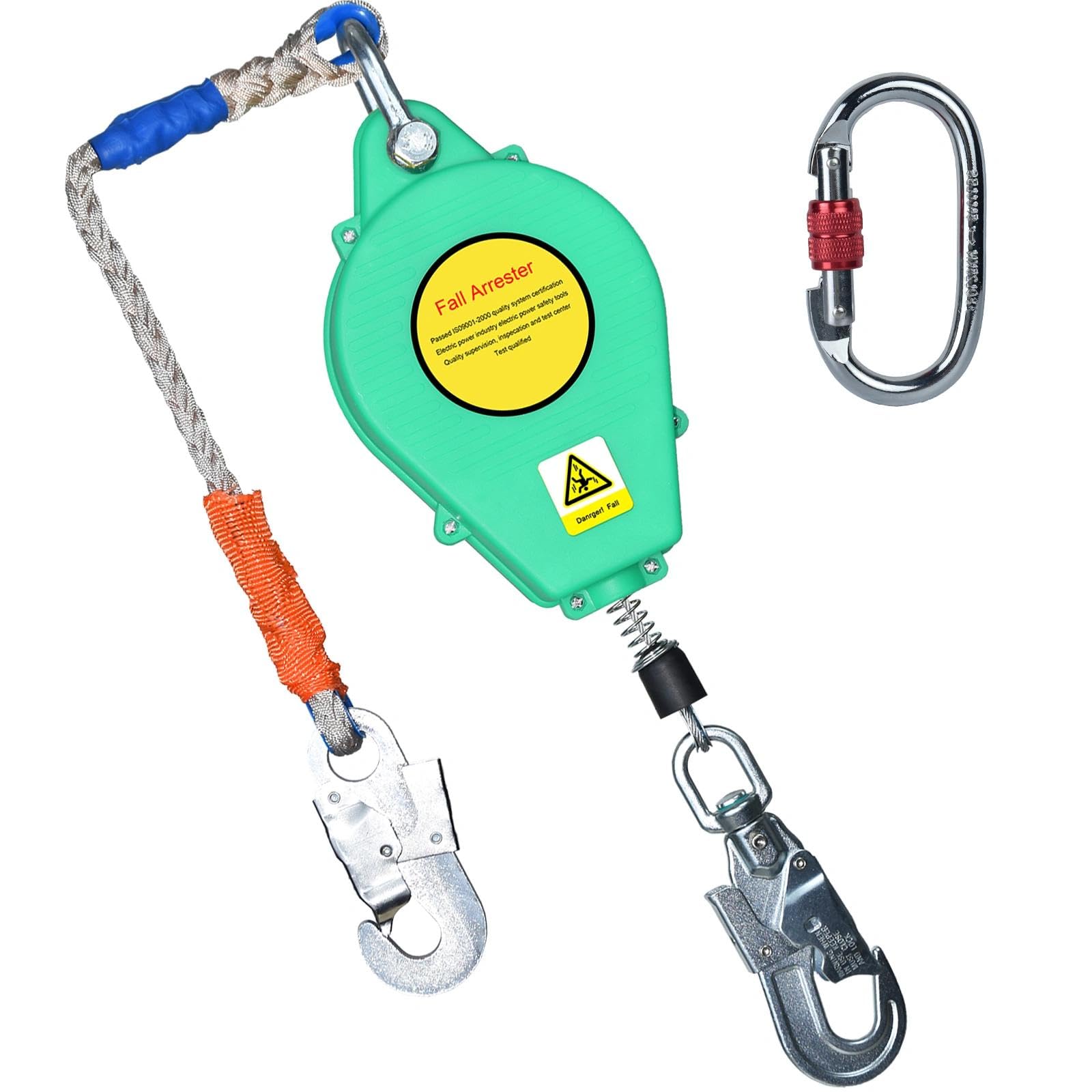 Dispositivo Anticaduta Retrattile Certificato CE, Professionale Anticaduta a Richiamo Automatico, Dispositivo di Sicurezza Anticaduta con Gancio Girevole a 360°, Capacità: 150KG(Verde,10m)
