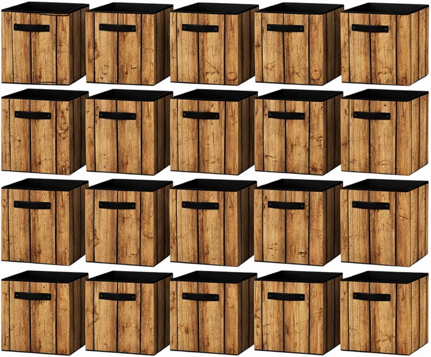Hillban 20 Pcs Storage Cubes 11'' Collapsible Storage Bins Bulk Fabric Cubes Basket with Dual Handles Organizer Cube for Closet Toy Classroom Shelf Room (Wooden Style)