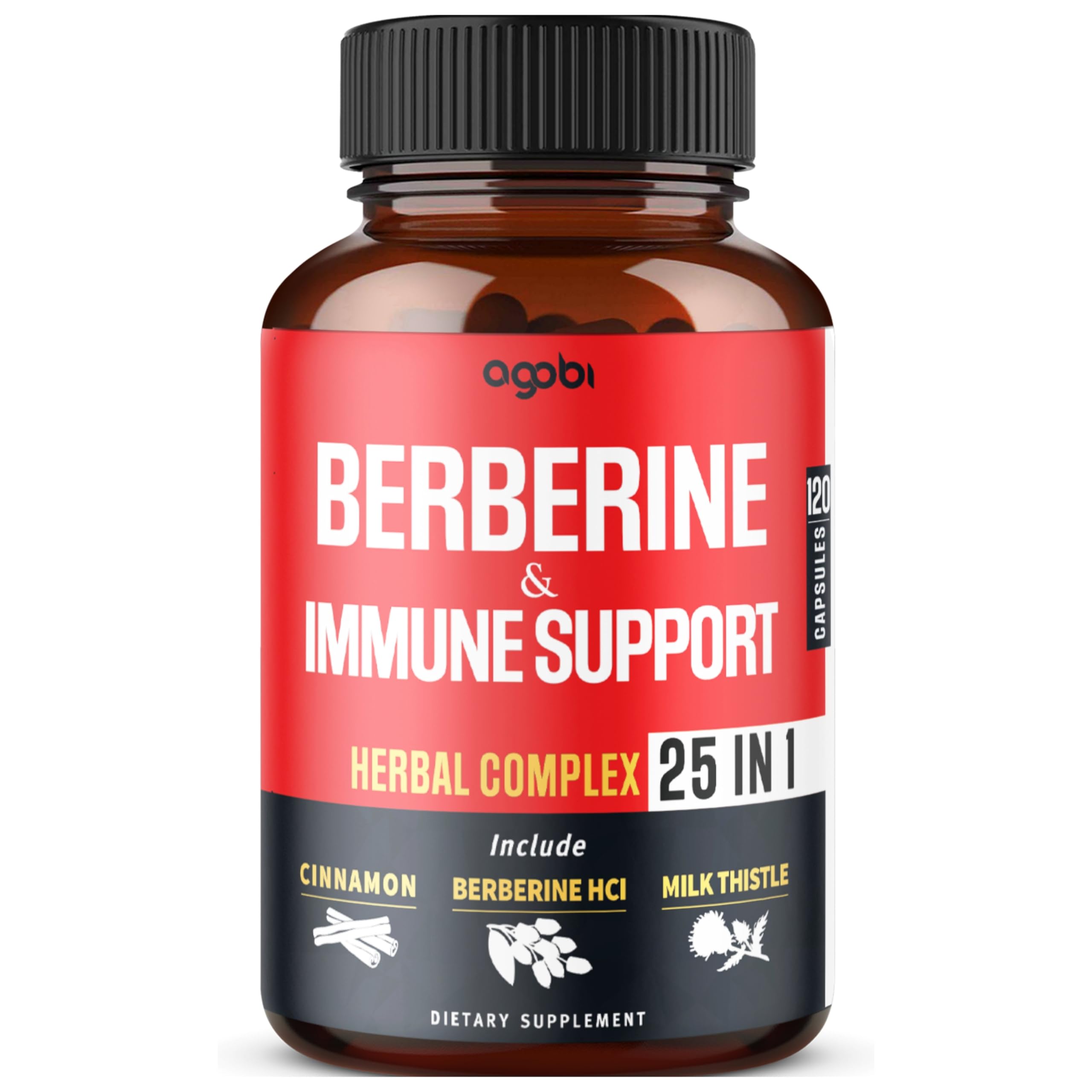 Premium Berberine Supplement with Ceylon, Ashwagandha, Turmeric, Milk Thistle, Elderberry & Black Pepper - Supports Immune System, Cardiovascular & Gastrointestinal - 120 Capsules