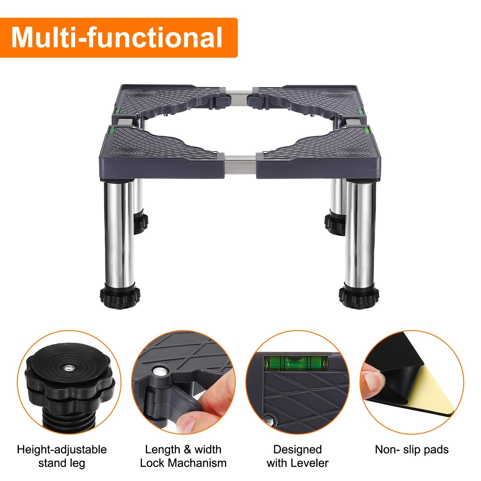 PATIKIL Soporte para Mini Nevera, Base de Soporte para Lavadora de 4 Patas Fuertes, Base Multifuncional Ajustable con Bandeja Antivibración, Altura de 11.4"-12.6", Paquete de 2