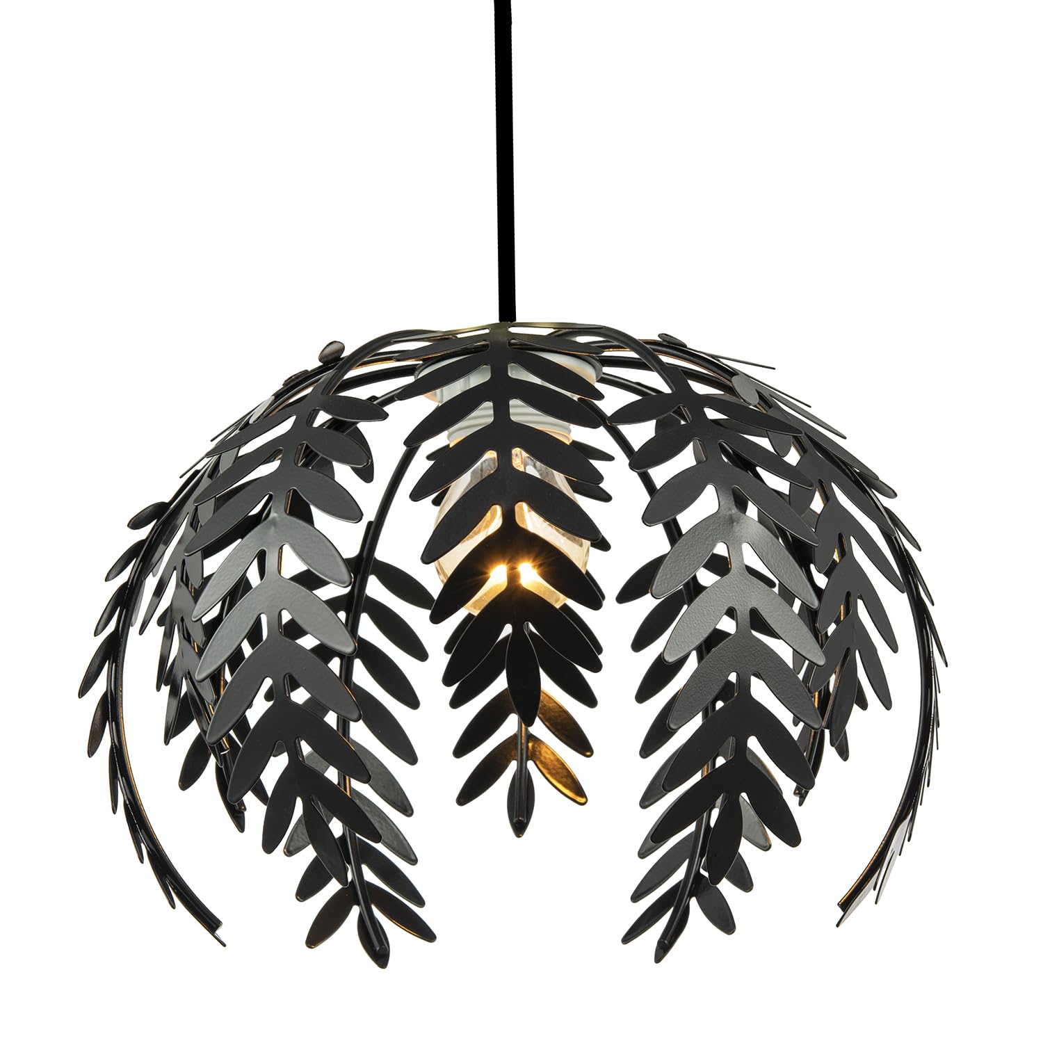Happy Homewares Black Traditional Fern Leaf Designed Easy Fit Ceiling Pendant Light Shade In Gloss Finish | 28Cm Diameter By
