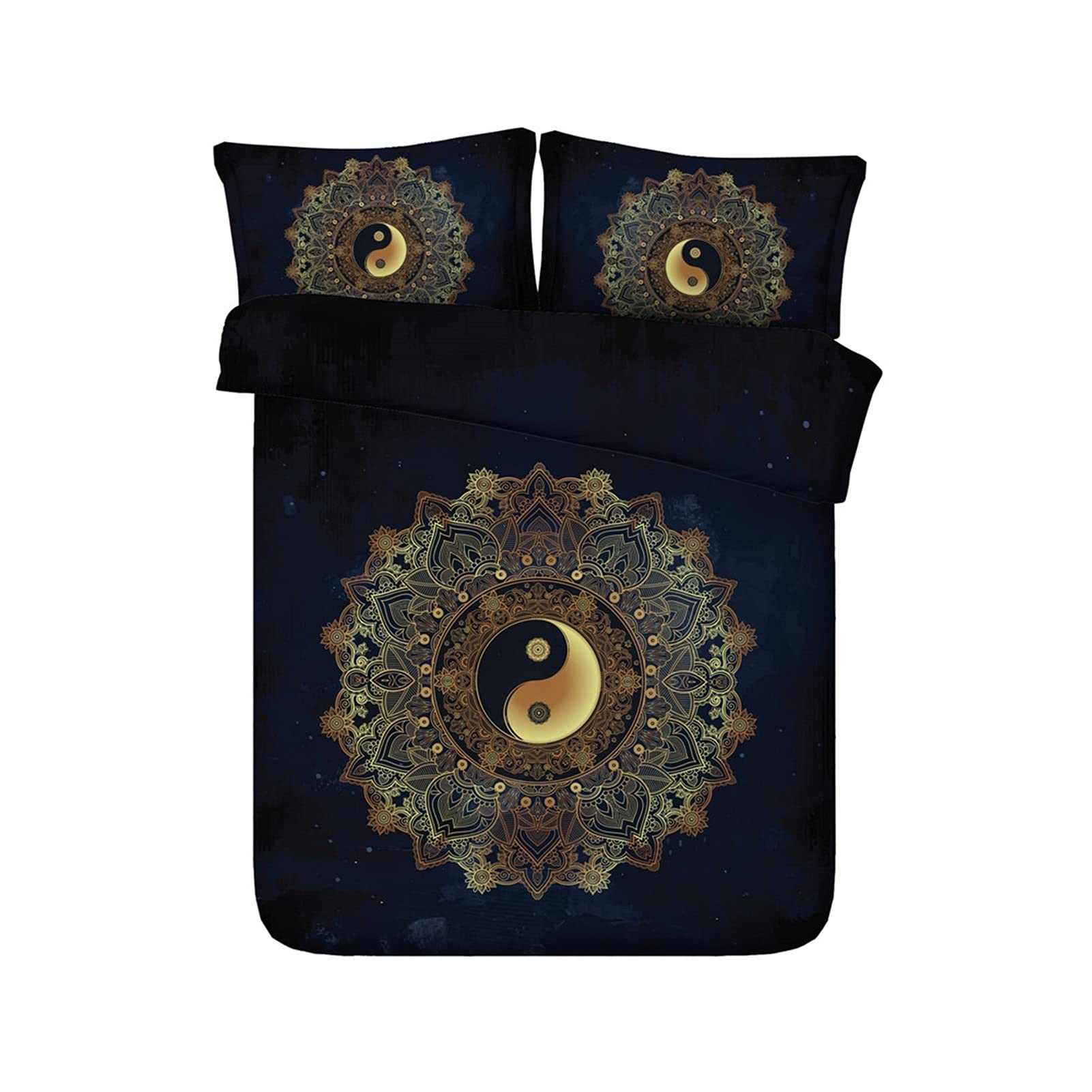 Linge de lit King en microfibre premium au motif mandala Yin et Yang effet 3D relief