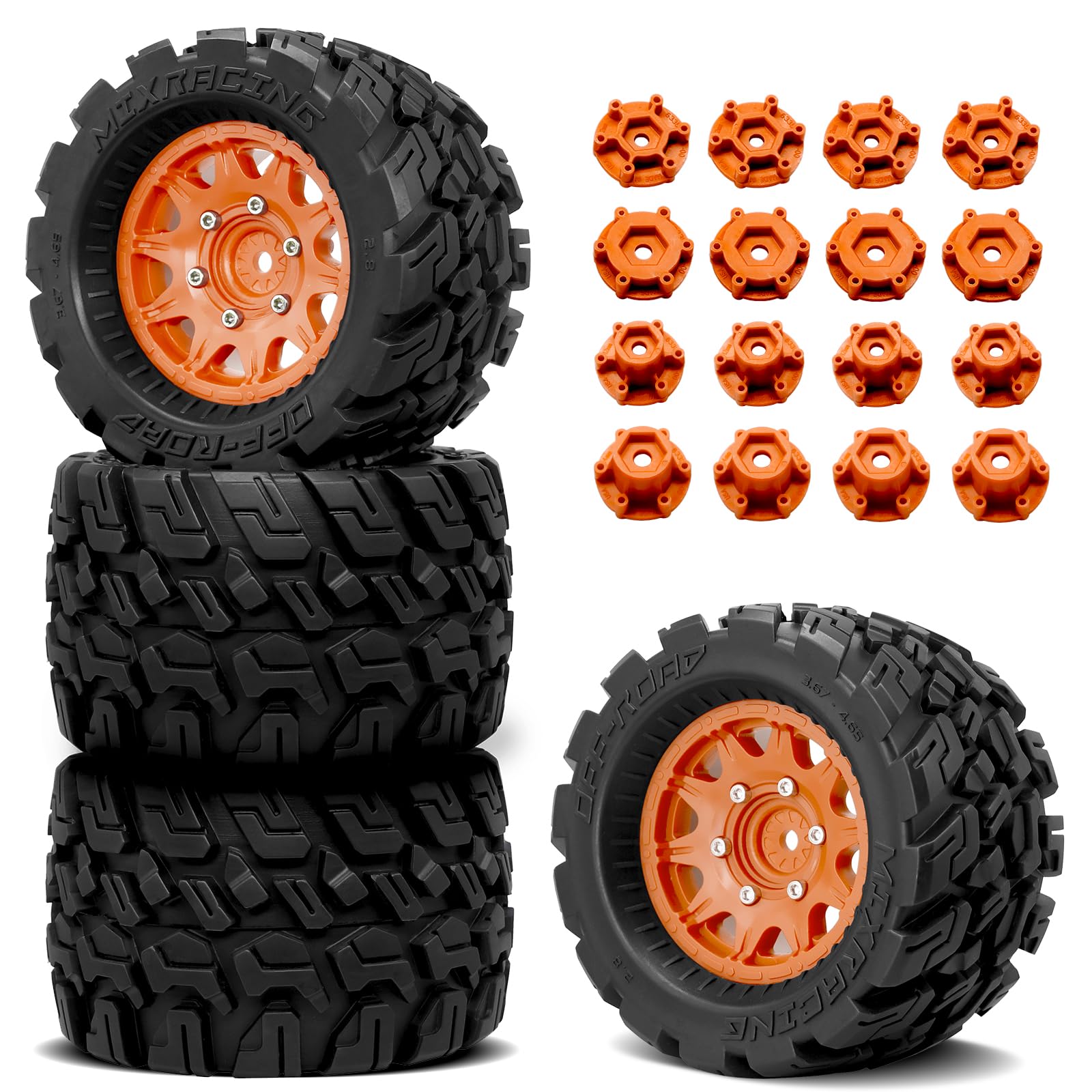 OGRC Wheels and Tires 12mm/14mm Hex RC Truck Tires with Foam Inserts for 1/10 Scale Arrma Granite Axial Losi Redcat Rc4wd RC Monster Truck ?Buggy (Orange)