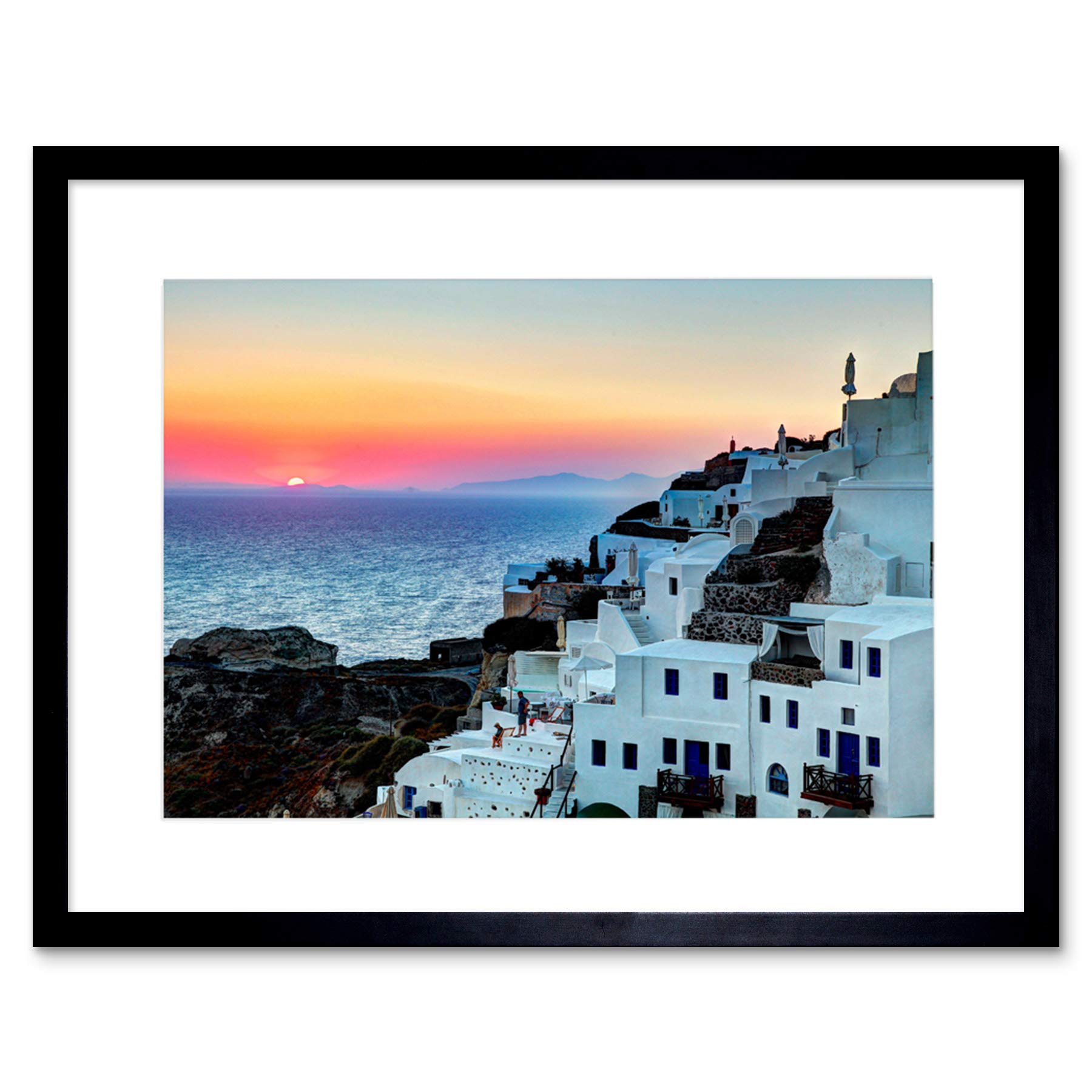 Wee Blue Coo Photo Scenic Sunset Oia Santorini Greece Buildings Framed Wall Art Print