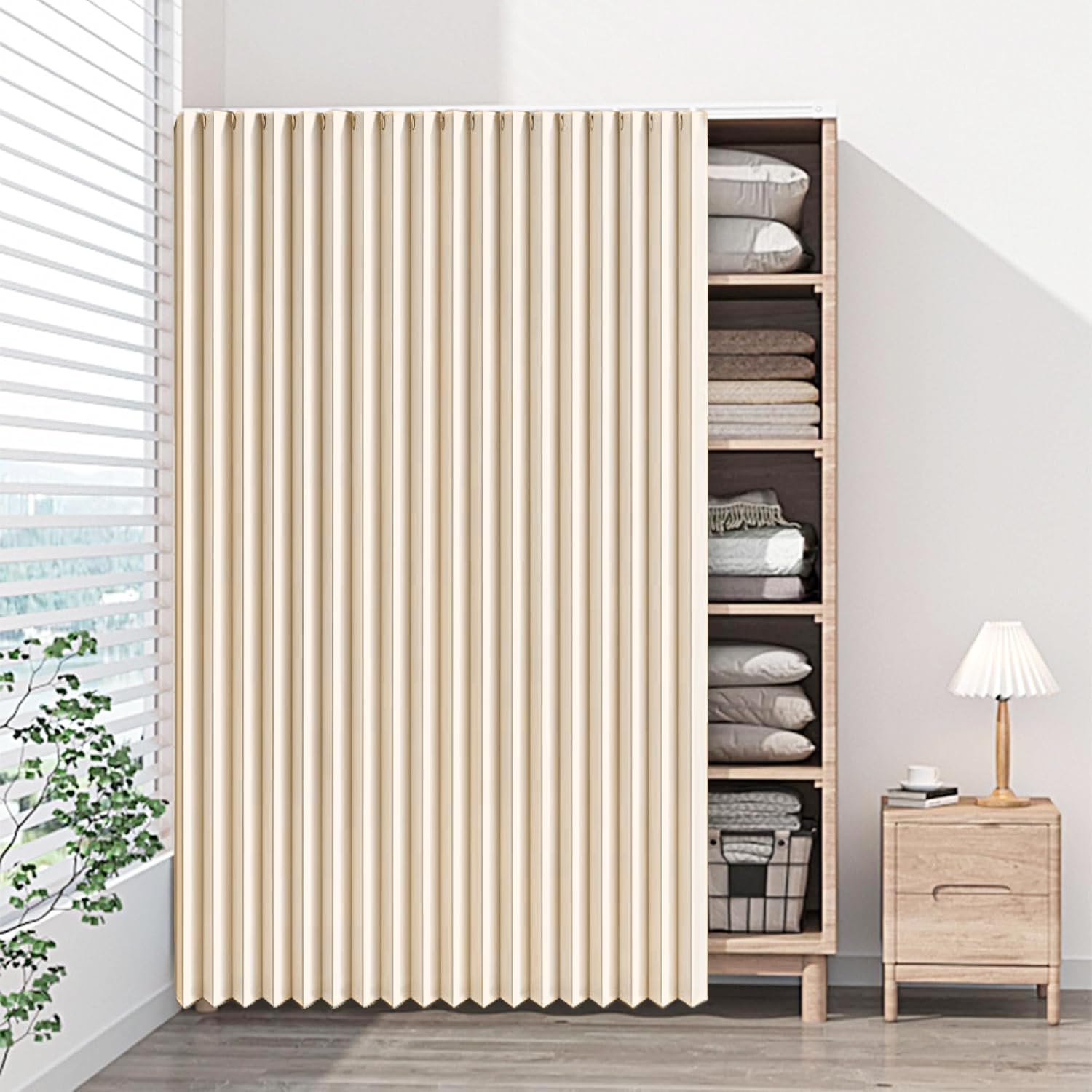 DSSHENGDS multi-functional sliding curtains, suitable for cabinets without doors, washing machines, and wardrobes.-Beige- W110cmxH50cm