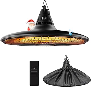 Hanging Heater, 1500W Outdoor Electric Patio Ceiling Heater with Remote Control, Infrared for Courtyard, Garage, Patio, Overheat & Tip-Over Protection, Waterproof, Brown