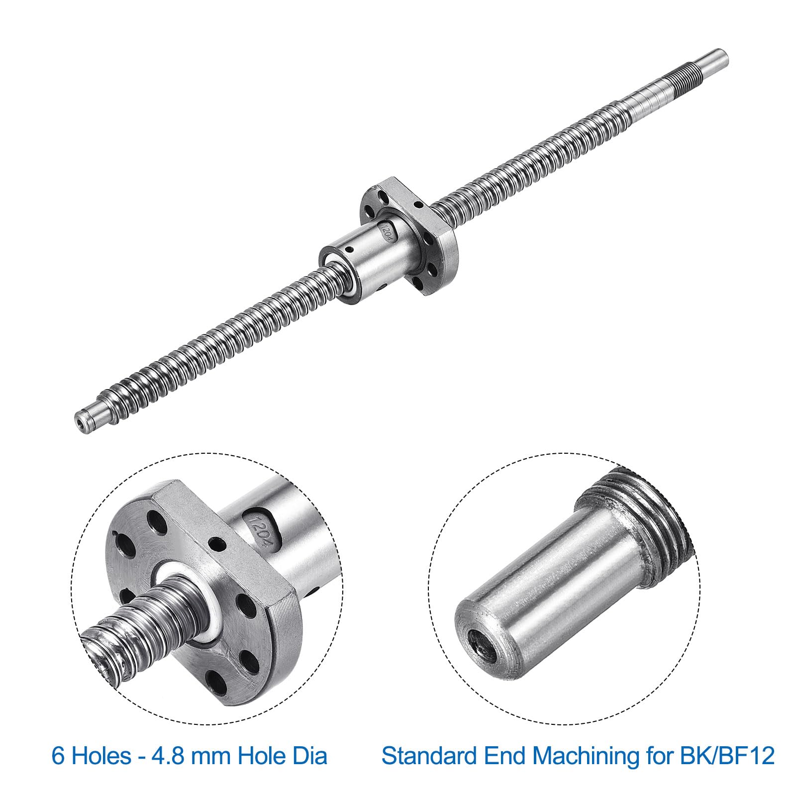 QUARKZMAN Vis à billes SFU1204 (Diamètre 12mm, Pas 4mm, Longueur 300mm) avec écrou de vis à billes Kit de vis à billes anti-jeu standard Usinage d'extrémité pour pièces de machine CNC