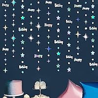 Vista 3 de Iridescent Happy Birthday Decorations Happy Birthday Circle Dot Twinkle Star Garland Kit Metallic Holographic Hanging Streamer Bunting Banner