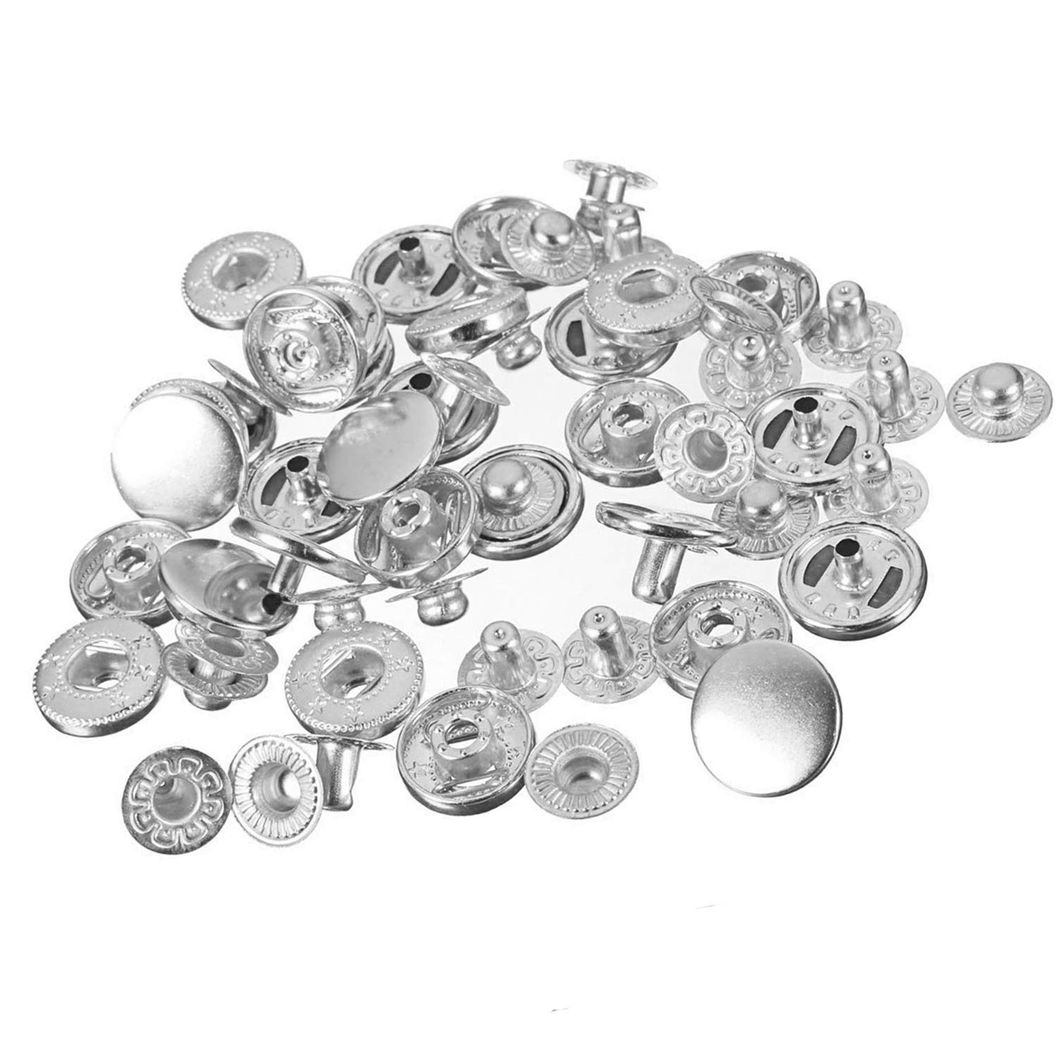 WedDecor 17mm Silver Snap Fasteners S-Spring 4 Parts Press Studs Sew Buttons for Leathercraft, Sewing, Jackets, Shirts, Fabric, Repair, DIY Projects, 10pcs