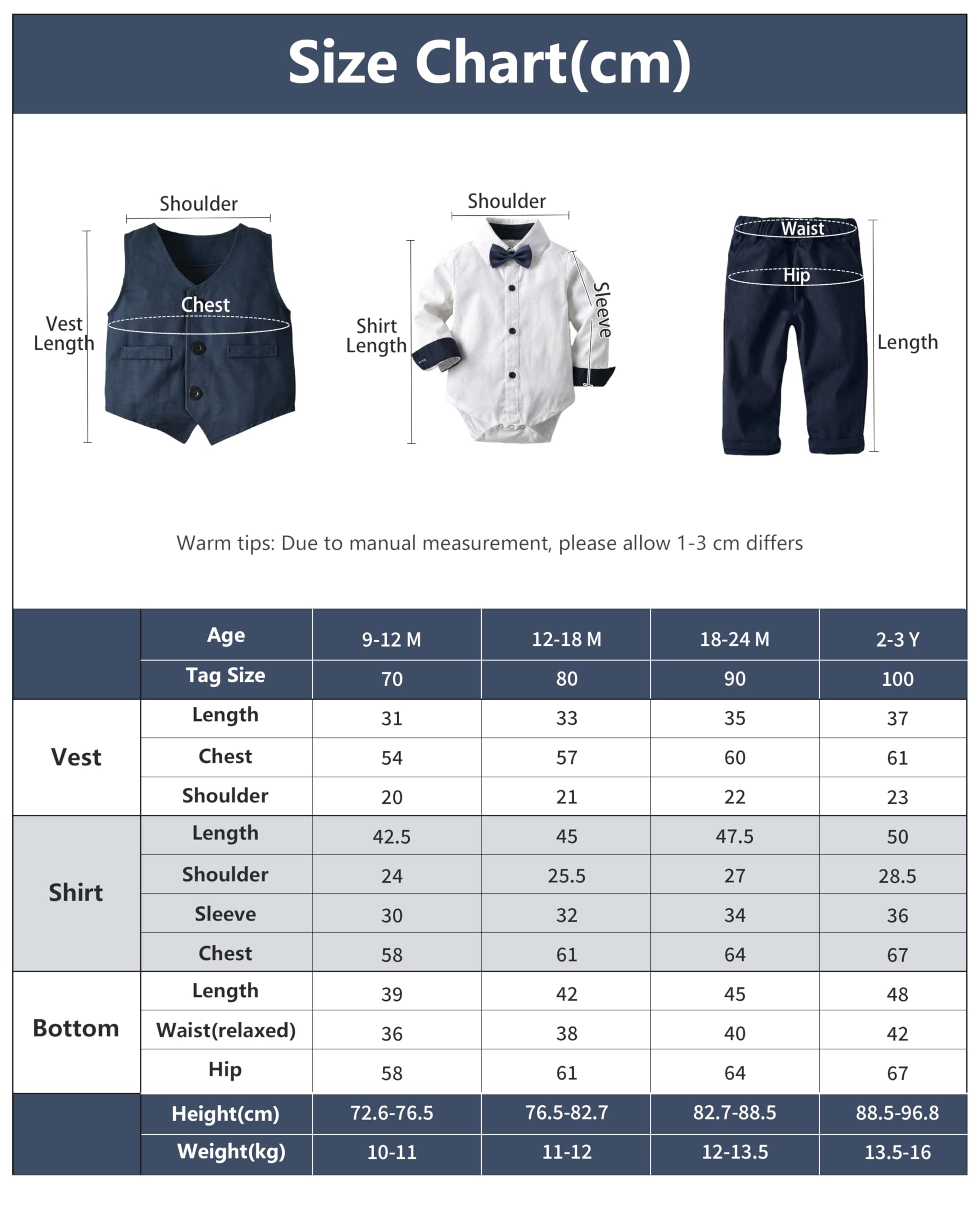 Volunboy Trajes para Bebé Niños de Boda, Bautizo Conjunto de Chaleco, Camisa, Pantalón, Pajarita