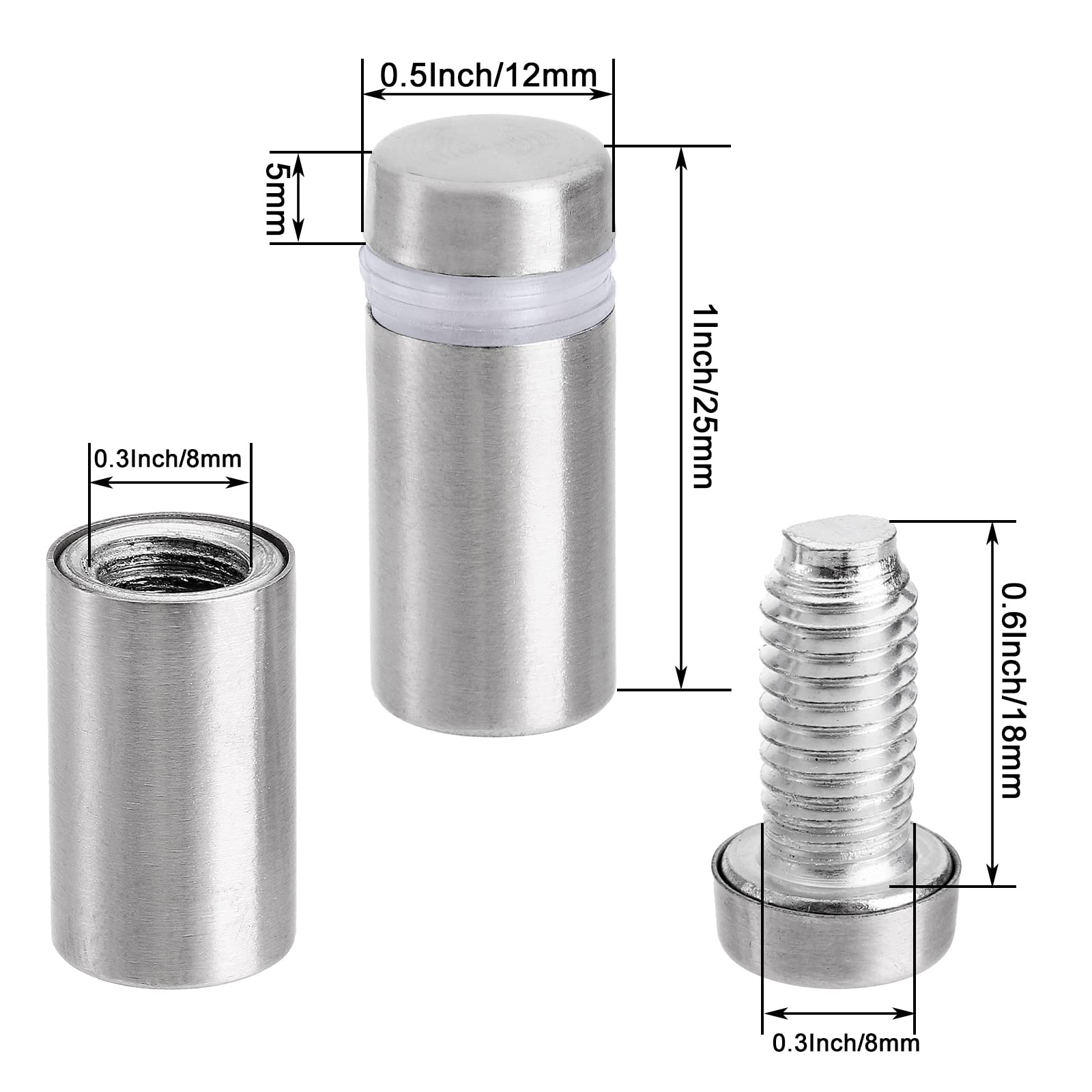 Coloch 60 Pcs 12x25mm Stainless Steel Standoff Fixings - Image 2