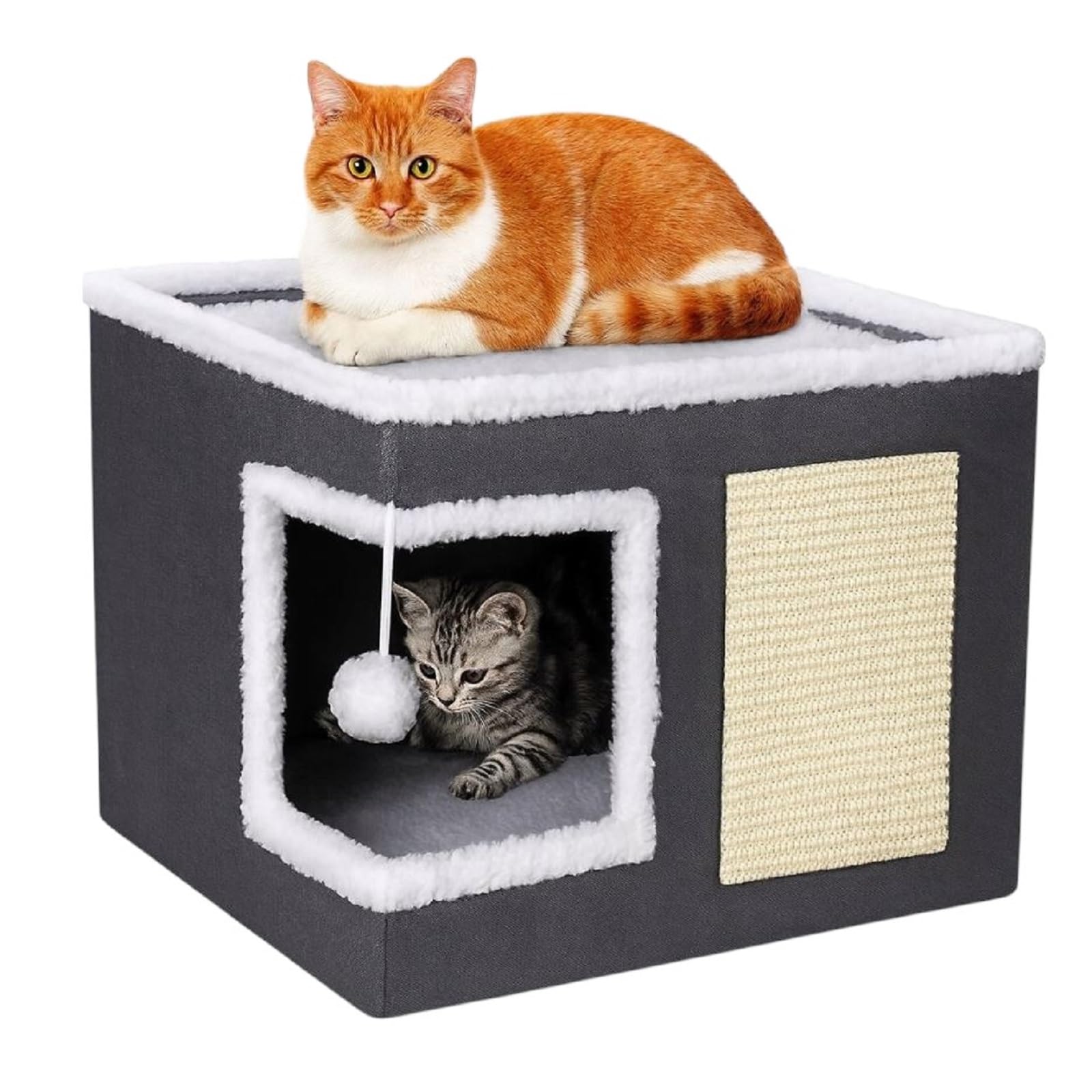 QLS Katzenhaus Katzenmöbel – 2-in-1 mit Kratzbrett, 42×42×35 cm