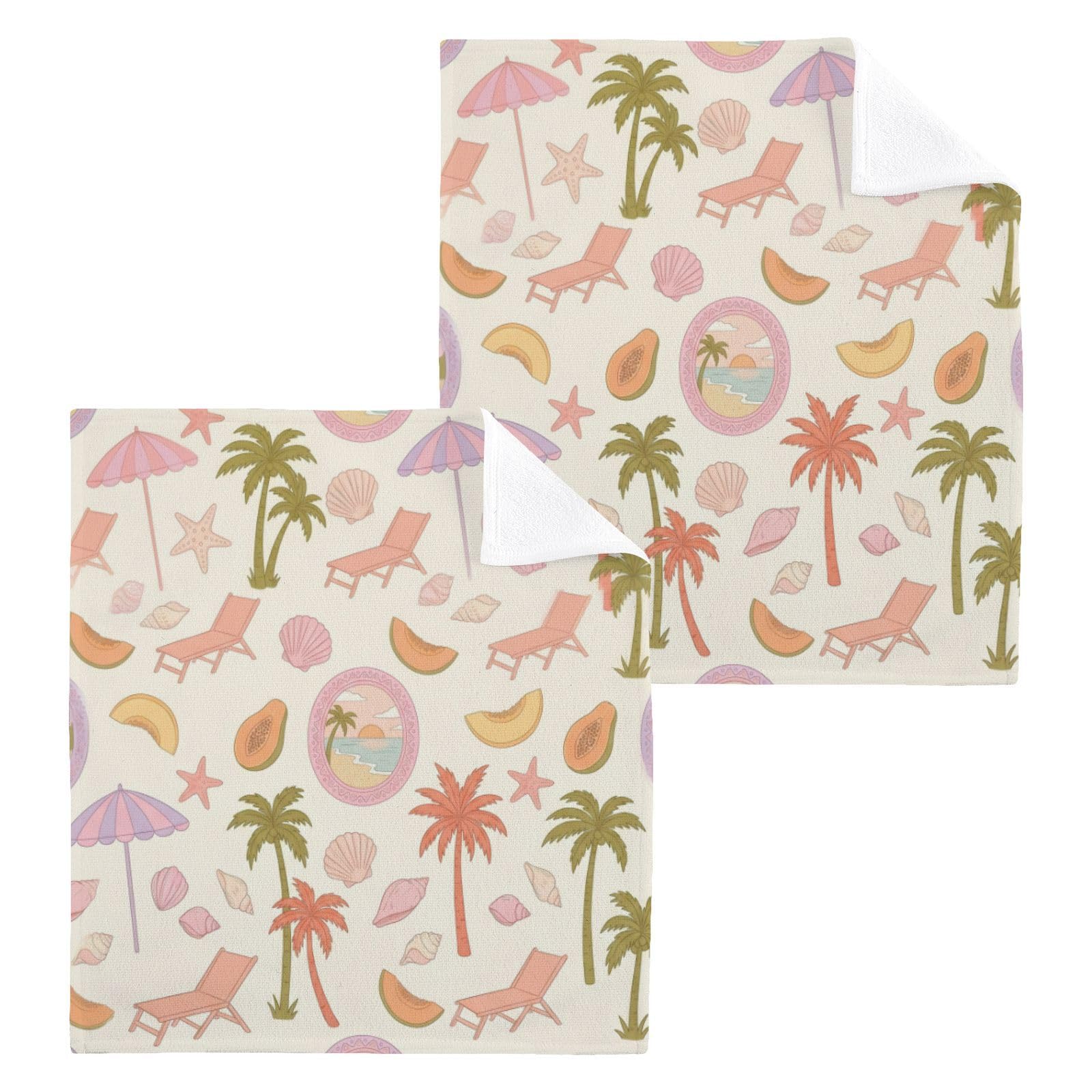 BOESI Retro Beach Pattern 12x12in Cotton Washcloth,Face Towel