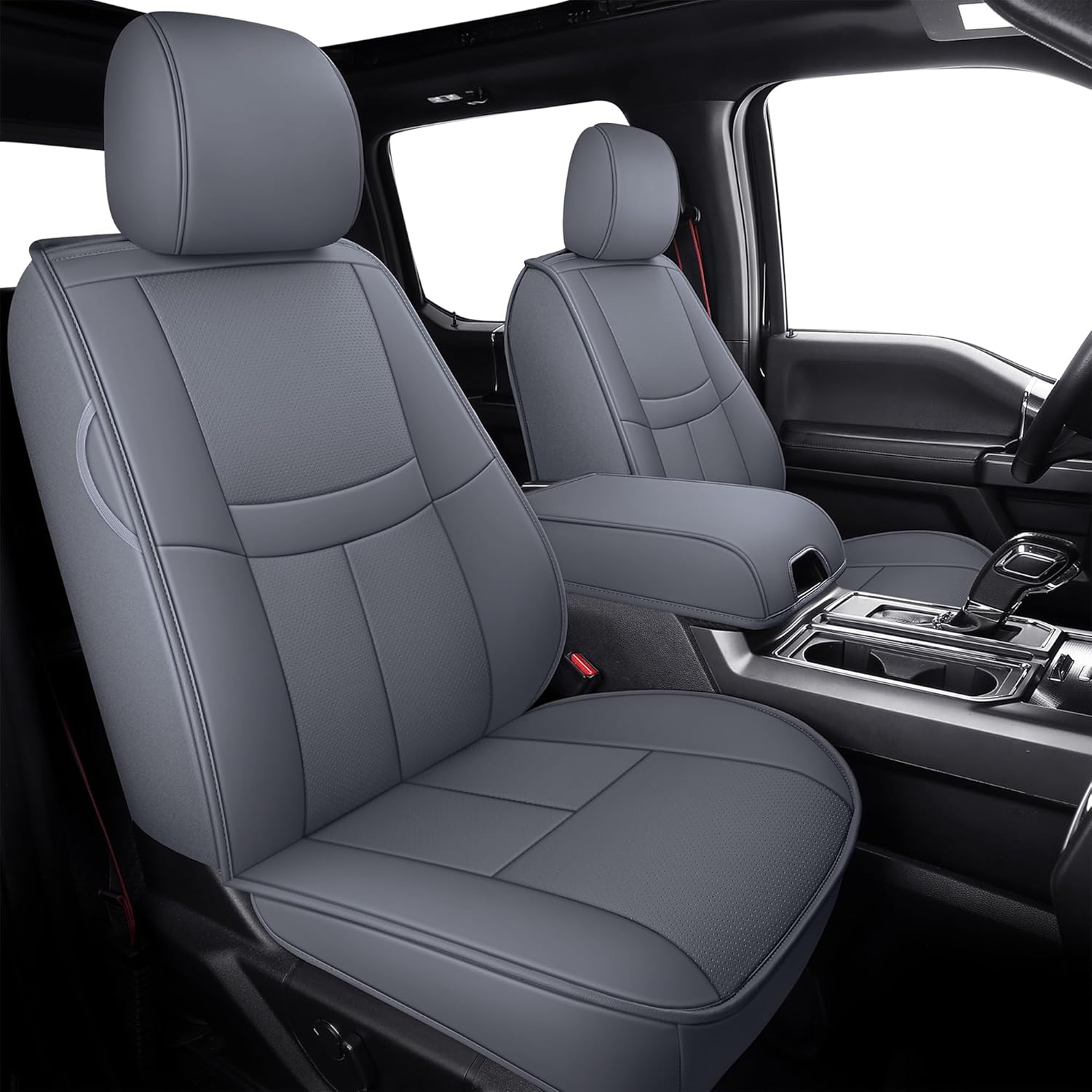 TOMIC Car Seat Covers Complete Set with Waterproof Leather Automotive Vehicle Cushion Cover for Pickup Truck Fit for 2015 to 2024 Ford F150 Carhartt and 2017 to 2024 F250 F350 F450 (Black)