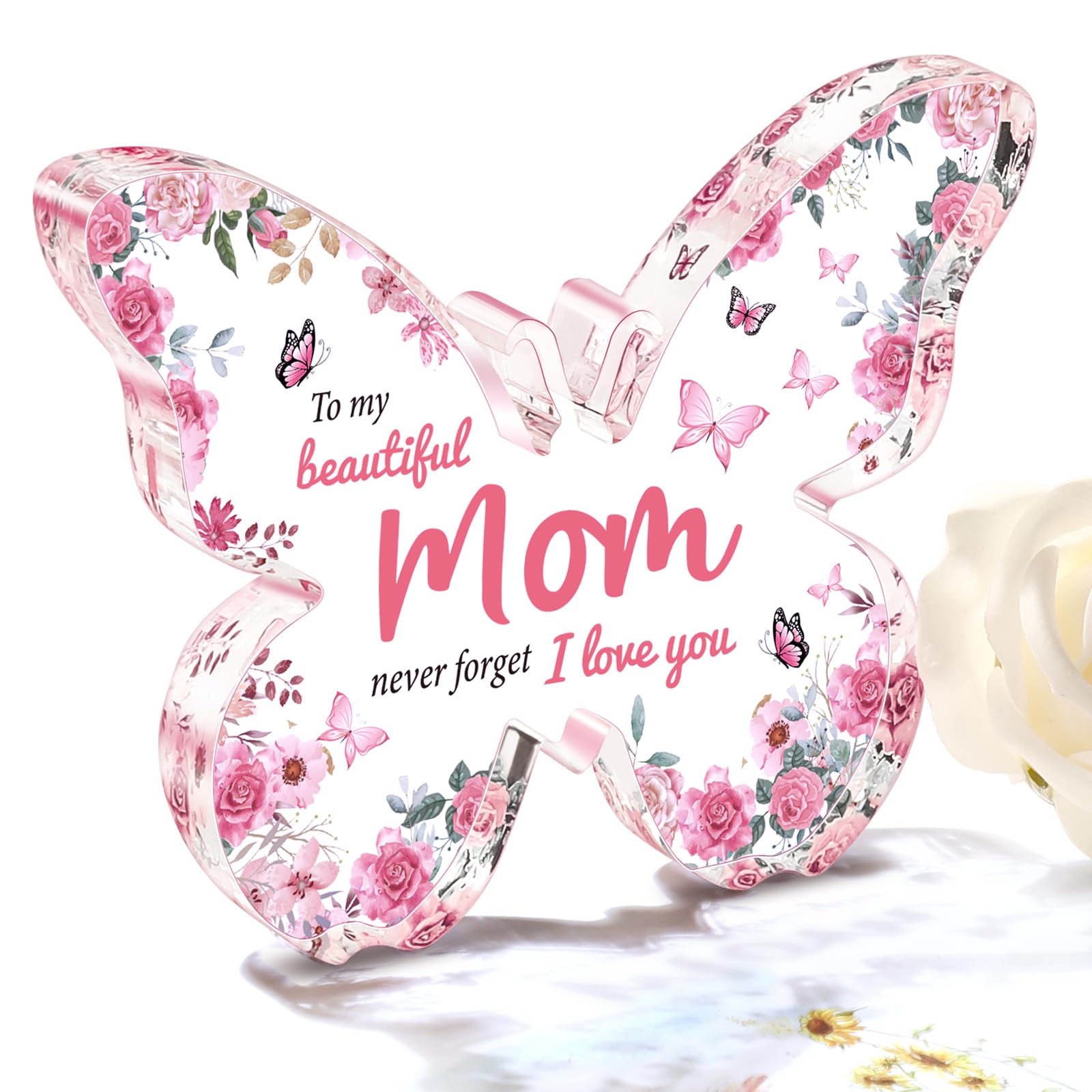 Christmas Gifts for Mom from Daughter Son: Eletorot Unique Mom Birthday Gifts, Butterfly-Shaped Acrylic Keepsake Decoration, 5x3.8 inch Mothers Day Ideas for Mom Grandma Wife Stocking Stuffers Present