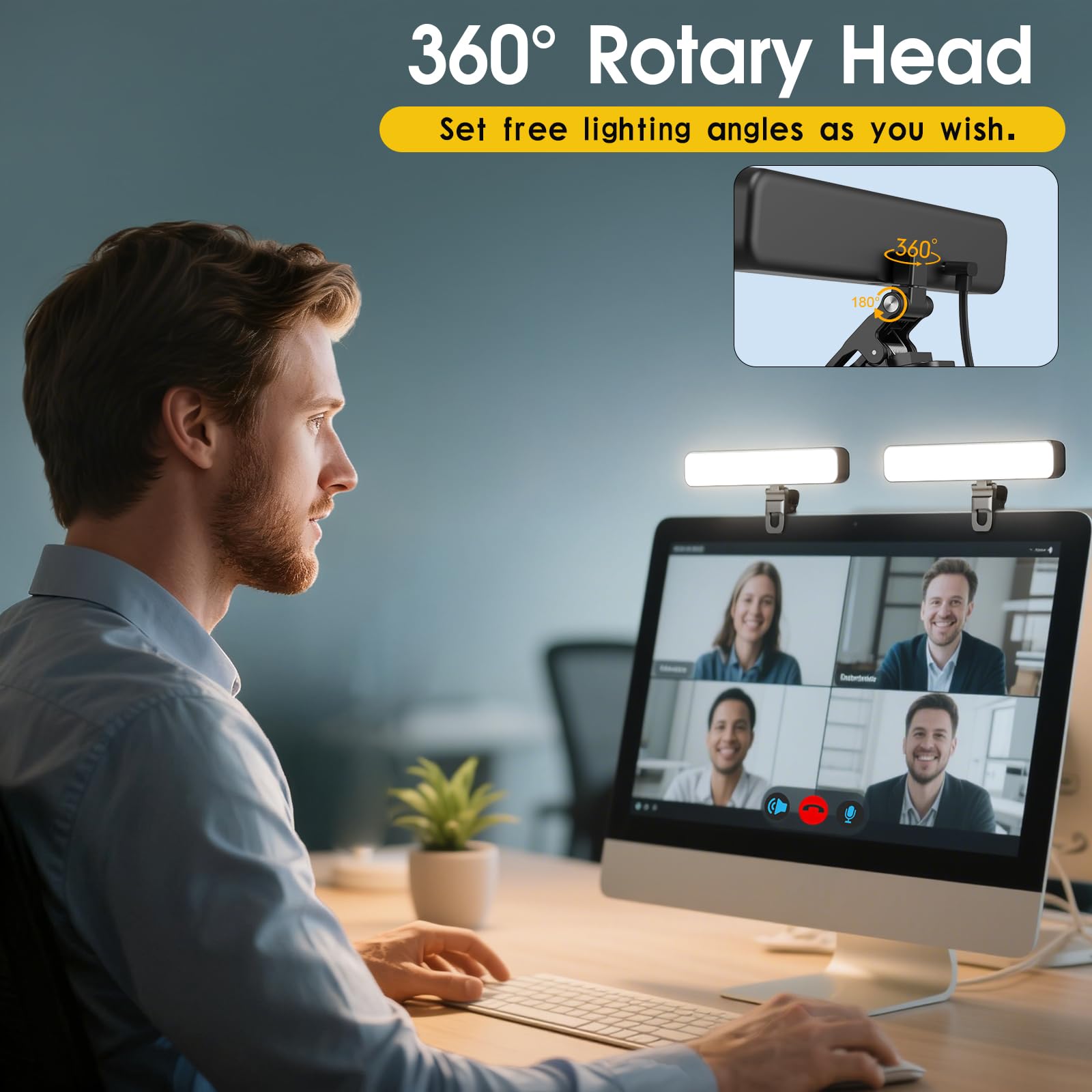ALTSON Luce per videoconferenza, 16 W, 2 pezzi, illuminazione zoom per monitor del computer, webcam e laptop, luce a LED per streaming a clip, luce ad anello da scrivania per registrazione video